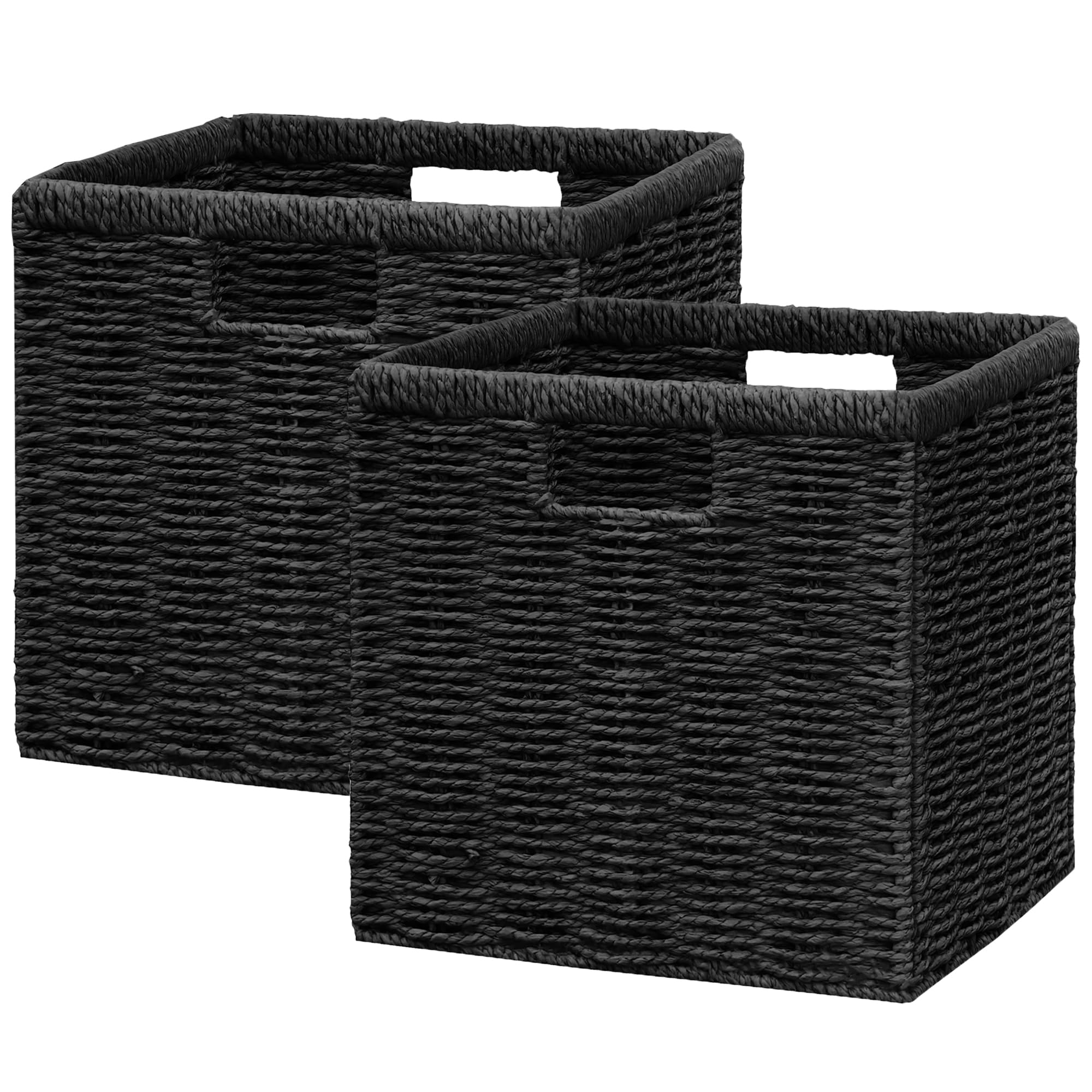 Vagusicc Wicker Storage Basket, Foldable Storage Cubes Organizer Bins, Handwoven Storage Baskets for Shelves Closet Wardrobe Bathroom, Set of 2 Cube Storage Boxes, 33 x 33 x 33 cm, Black