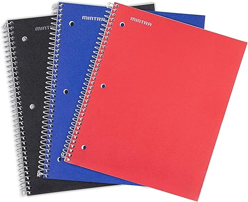 Miniatura 1 de Mintra Cuaderno de espiral duradero para oficina, 2 materias (3 unidades, negro, azul, rojo)