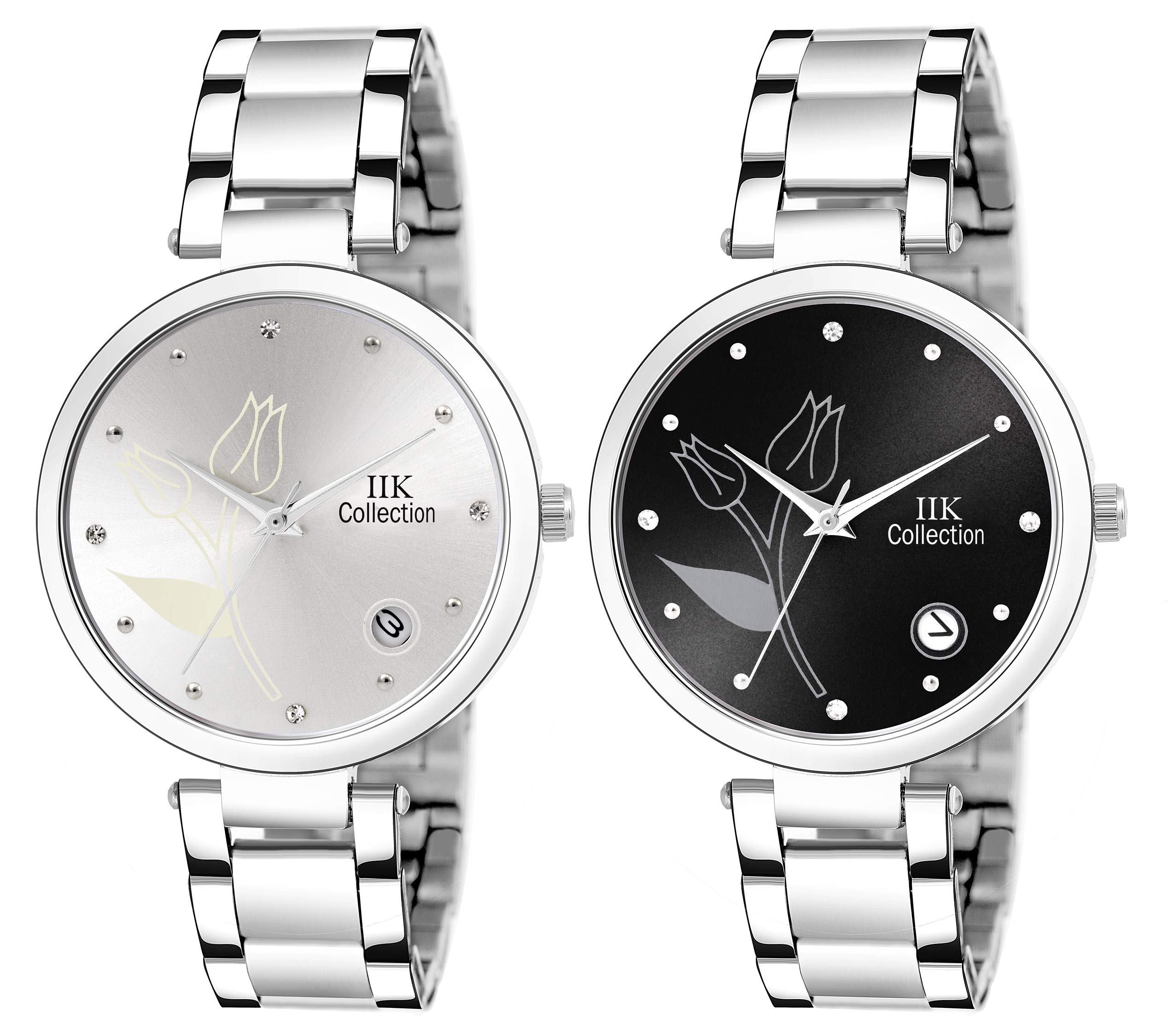 IIK COLLECTION Round Dial Stainless Steel Bracelet Chain Analogue Day & Date Functioning Watch for Women and Girls (Pack of 2) (B08R1ZQWCX) Amazon Price History, Amazon Price Tracker