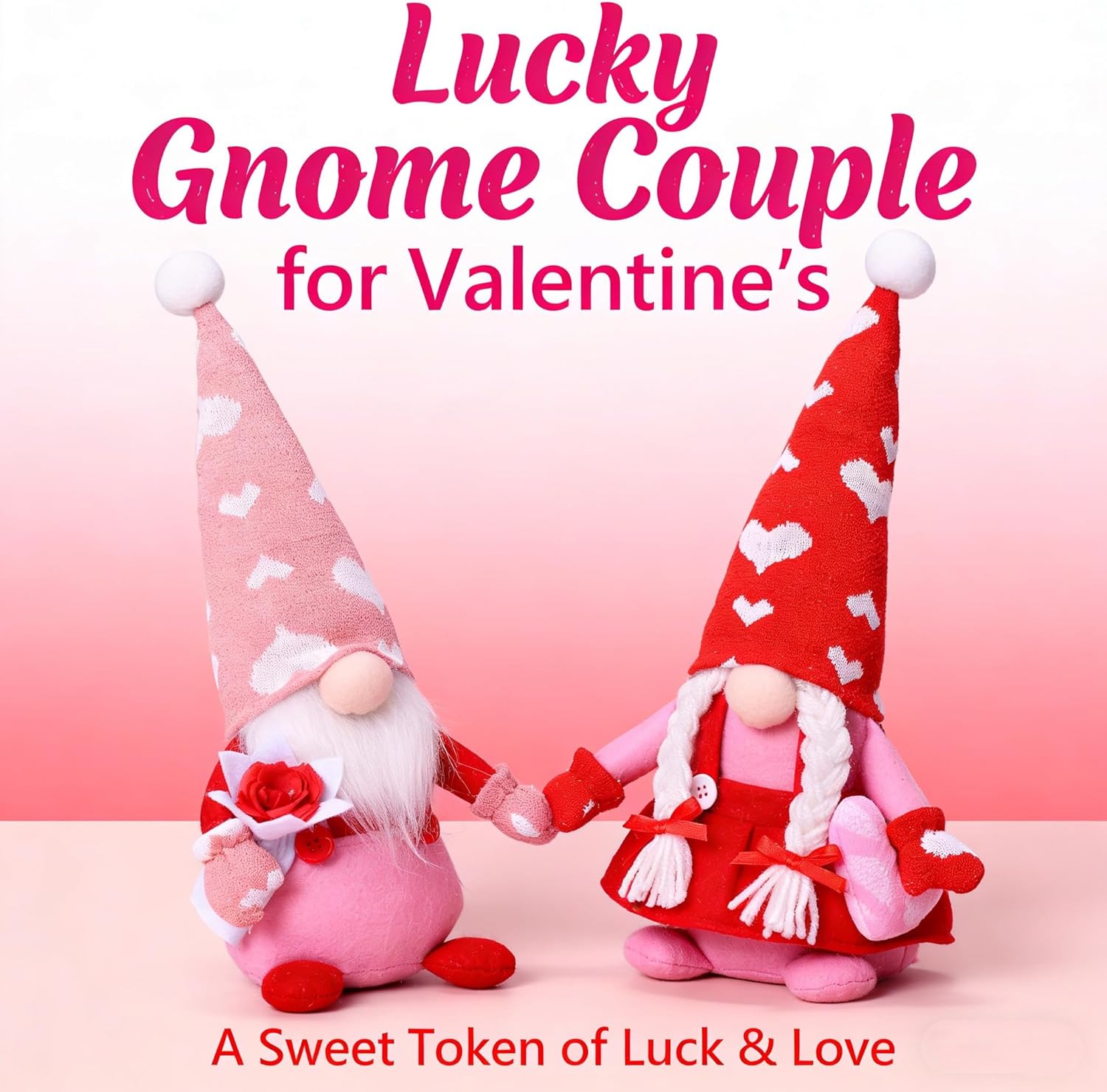 Valentine Gnomes Plush Couple, Valentines Day Gnome Decoration Tiered Tray Decor Stuffed Elf Swedish Tomte for Gifts - Image 5
