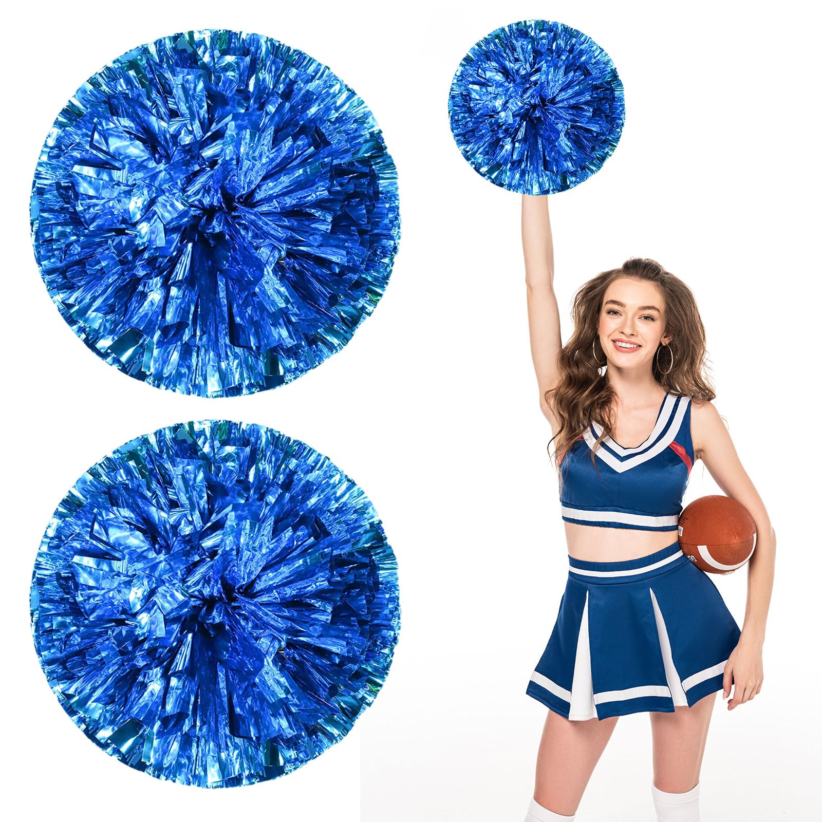 Pompon da cheerleading, 10 pezzi, con impugnatura a quattro dita, ideali per squadre sportive ﻿ (lago blu)