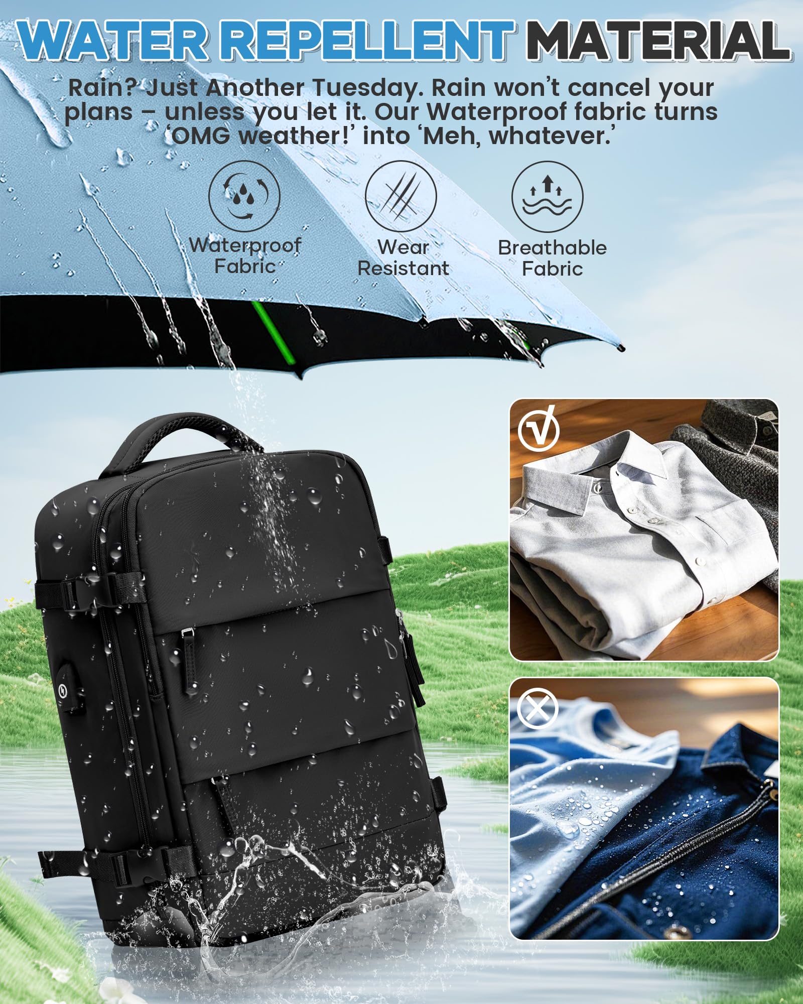 Vakuum Rucksack Handgepäck Airbag Rucksack mit Vakuumpumpe Travel Vacuum Backpack Damen Herren Vacpack Tasche Handgepäck Flugzeug Reiserucksack mit Vakuumsystem, Schwarz