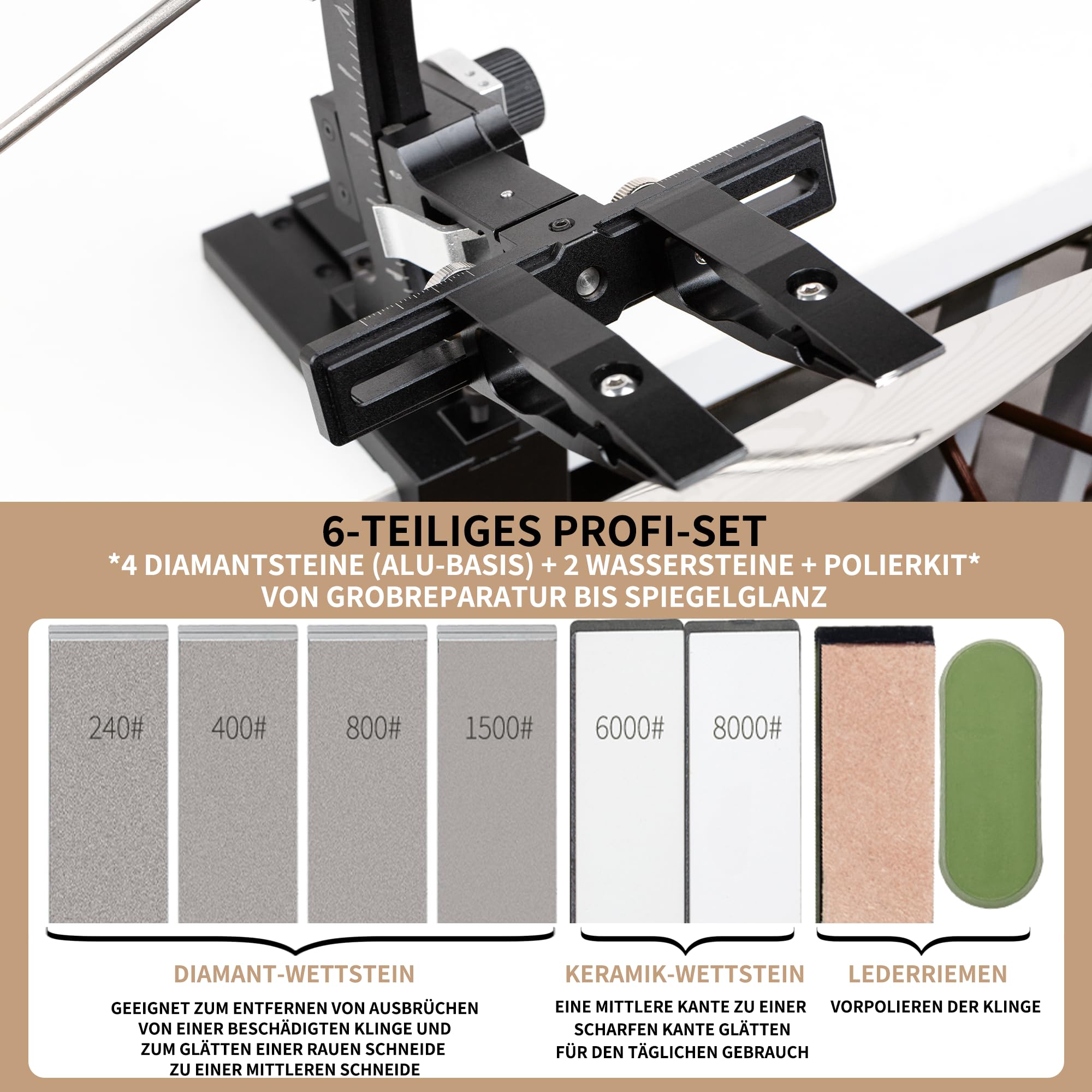 CWOVRS Affilacoltelli professionale con affilacoltelli ad angolo preciso | Sistema di Affilatura dei Coltelli in Alluminio CNC, Meccanismo di Ritorno, Supporto di Pietra a 2 Lati
