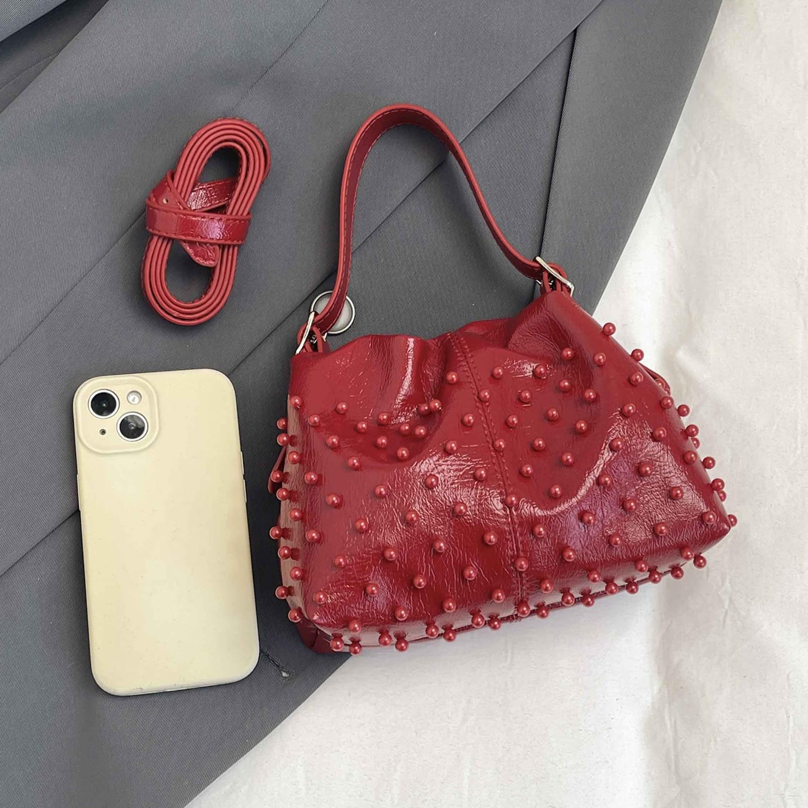 Bolso de piel sintética con cordón, bolso de mano con correa para el hombro,
