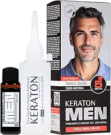 Keraton Coloração Semi-Permanente Em Creme Para Cabelos Sem Amônia Com Cistina Para Cabelos Masculino Com Ormagel Xpu® Men 30Ml Cinza Natural
