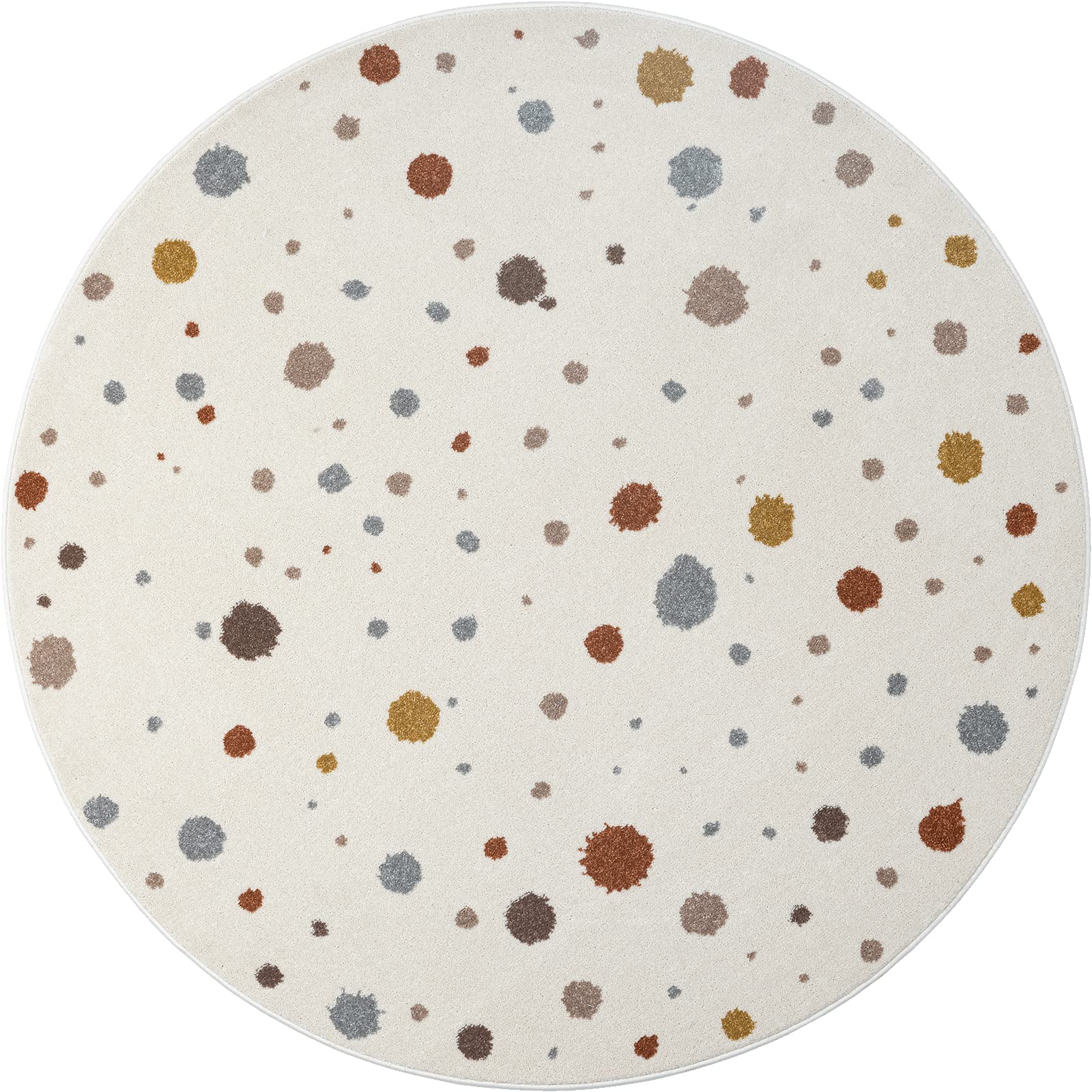 the carpet Beat Kids Moderner Weicher Kinderteppich, Weicher Flor, Pflegeleicht, Farbecht, Punkte Muster, Creme, 120 cm Rund