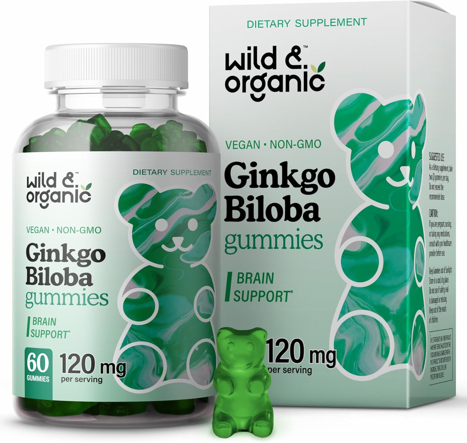 Wild & Organic Gingko Biloba 120mg Gummies – Brain Support and Focus Supplement w/Ginkgo Biloba Extract – Vegan, Non-GMO – 60 Pectin-Based Herbal Chewables