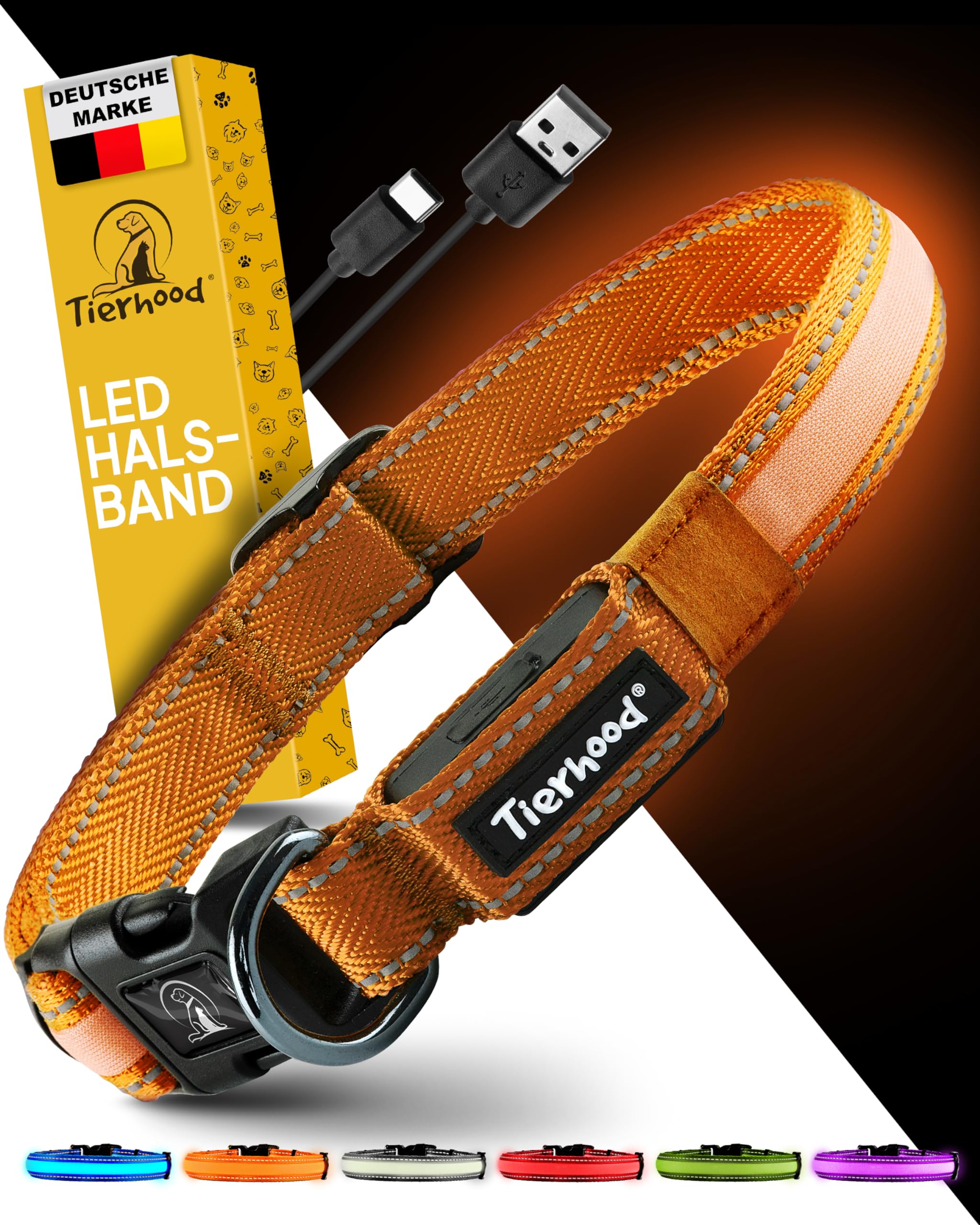 Tierhood Luminous Dog Collar, Luminous Collar for Small and Large Dogs, LED Dog Collar Rechargeable, Durable