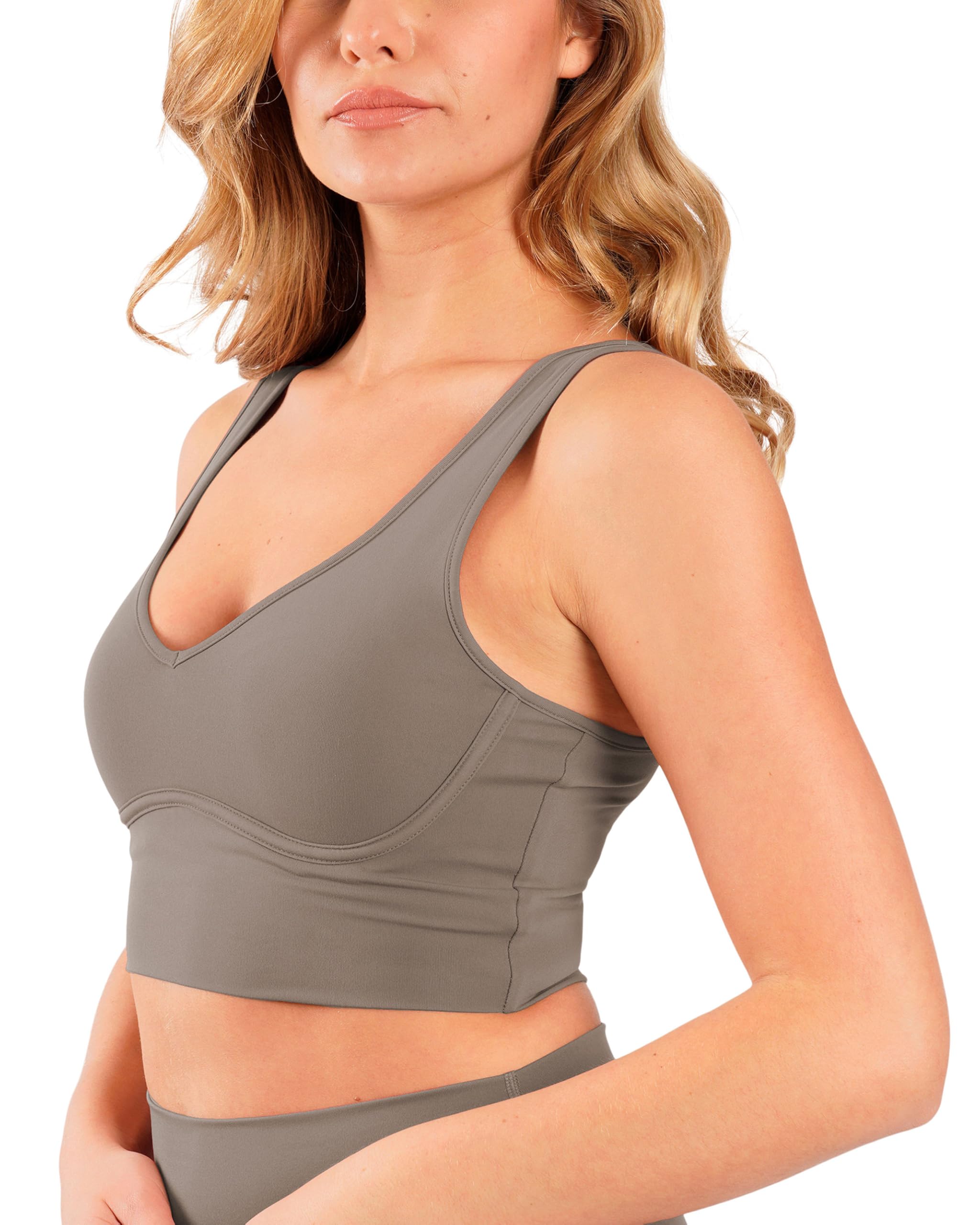 Yogalicious Nude Tech Contouring Cropped Bra Top - Night Sage - XS