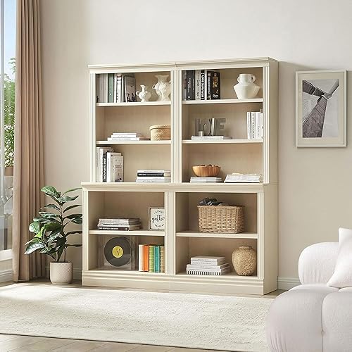 Miniatura 5 de JAHRSTIM Halston Multi-Depth Bookcase, Adjustable Storage Open Display Shelving Unit for Home and Office Space, 31.5”L x 15.75”W x 72.8”H, Cream