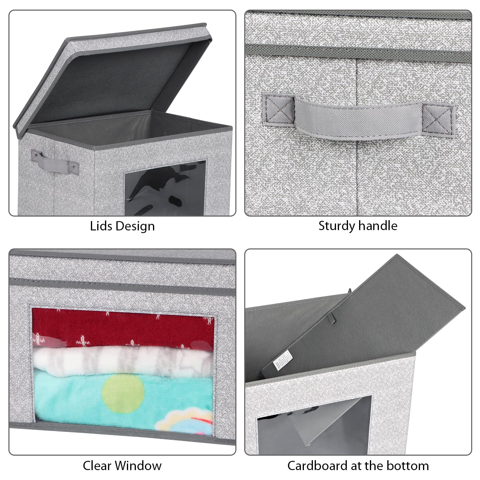Univivi Faltbare Aufbewahrungskörbe aus Stoff mit Deckel, faltbare Aufbewahrungsboxen für Zuhause, Schrank, Spielzimmer, 35,6 x 25,4 x 21,6 cm (Grau, 4er-Pack)