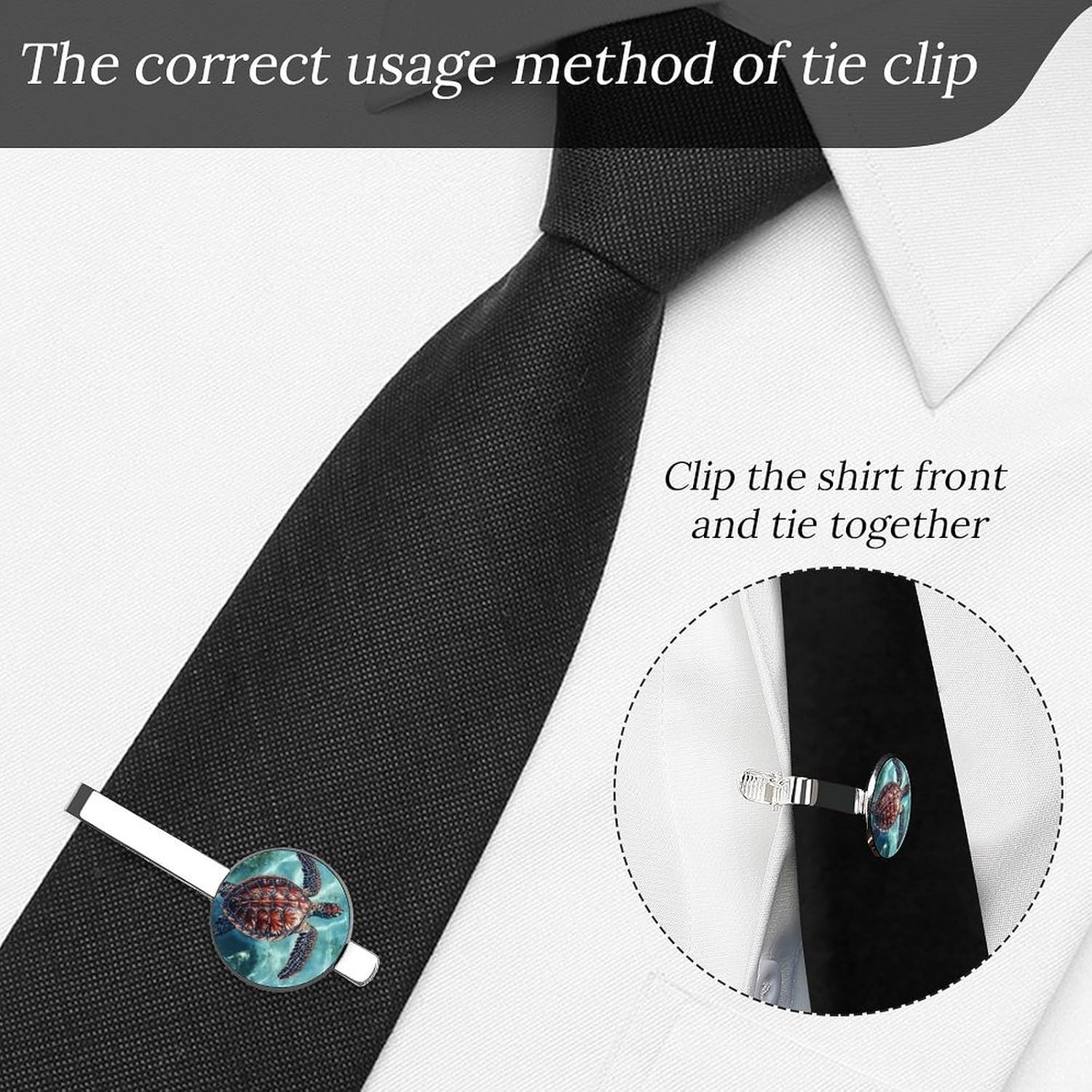 Sea Turtles Swimming in Ocean Tie Clips for Men Anniversary Jewelry Wedding Bar Tie Pin 2.2 × 0.9 Inches