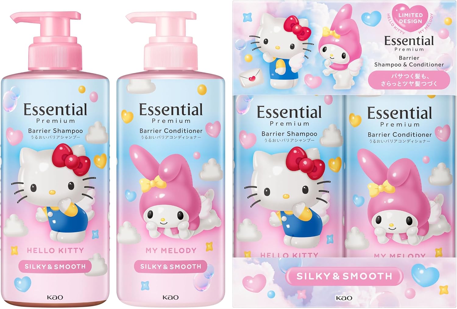 【2,376円】【Essential】エッセンシャルプレミアム バリアシルキー&スムースポンプセット サンリオデザイン 900ｍｌ
