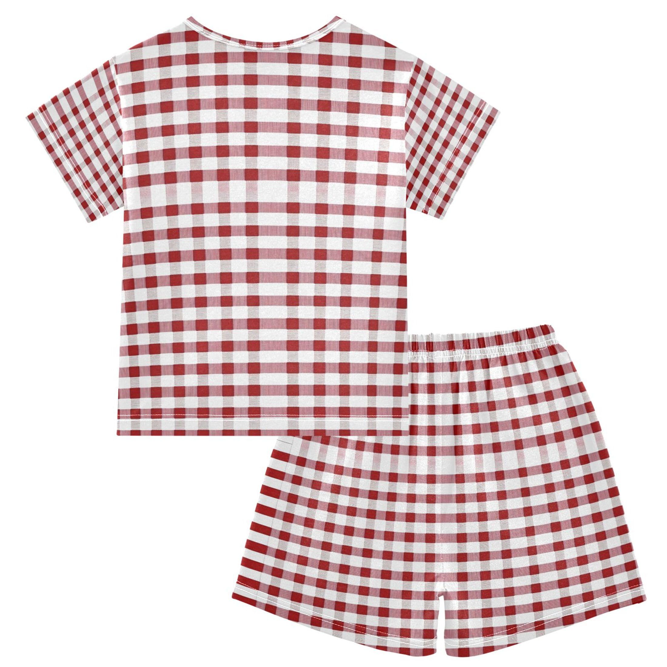 UMIRIKO Red Buffalo Check Plaid Summer Short Sleeve Pajamas Sleepwear PJ Set B0403495