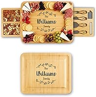 Personalized Bamboo Charcuterie Board Set with Knife Drawers - Custom Engraved Cheese Board, Ideal Wedding, Anniversary & Housewarming Gift