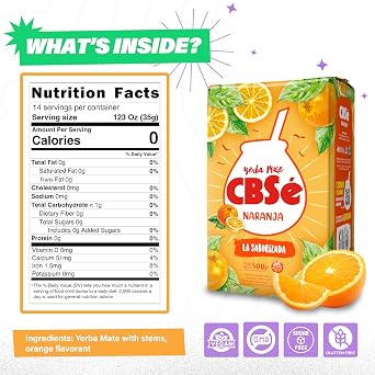 CBSe Yerba Mate Orange Flavor Loose Leaf Yerba Mate Tea, Naturally Caffeinated, Gluten-Free - 2 Pack (500 g Each)