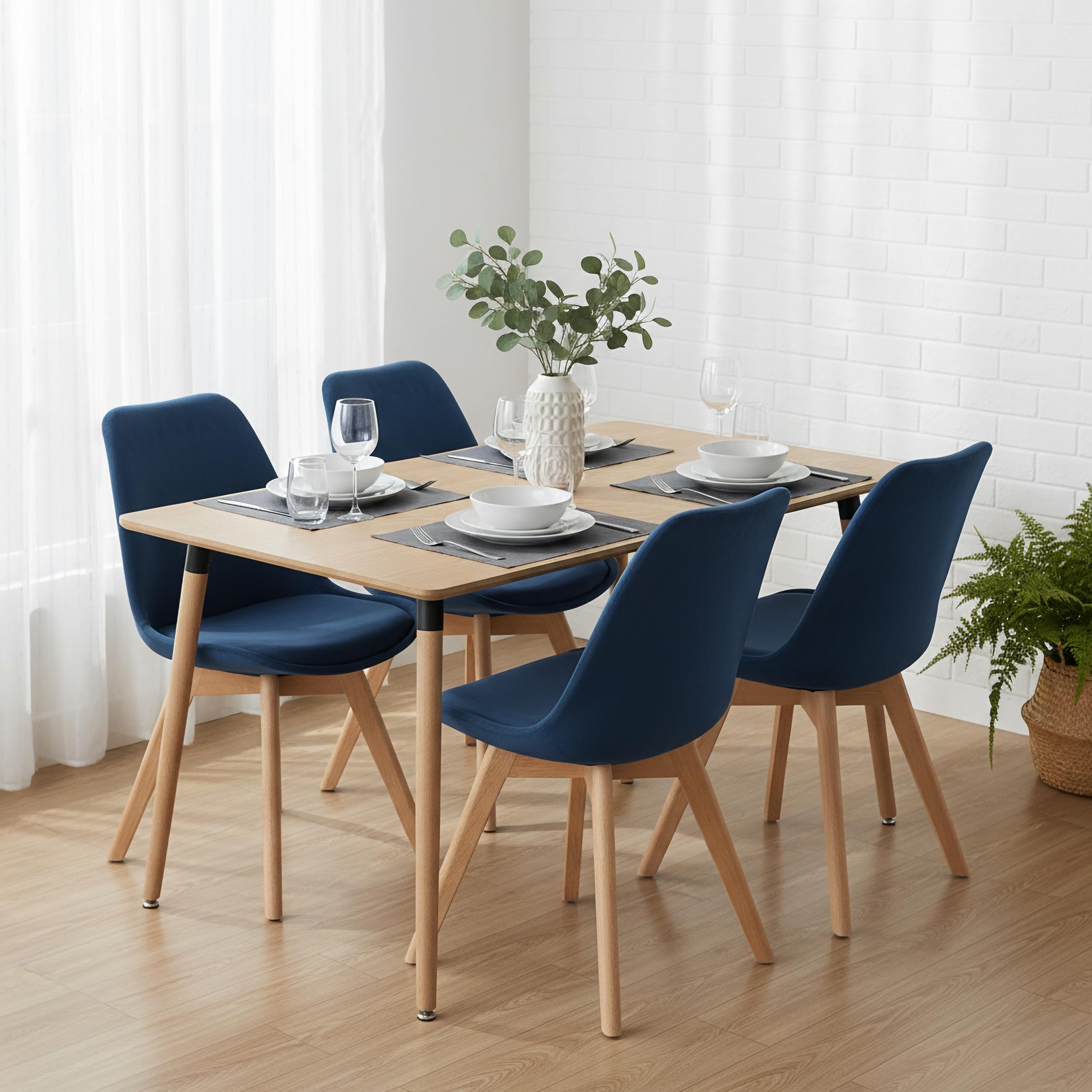RED HERON Velvet Upholstered Dining Chair with Solid Beech Wood Legs for Mid Century Modern Dining Room Living Room Bedroom Kitchen & Lounge (Navy Blue, 4-Chairs)