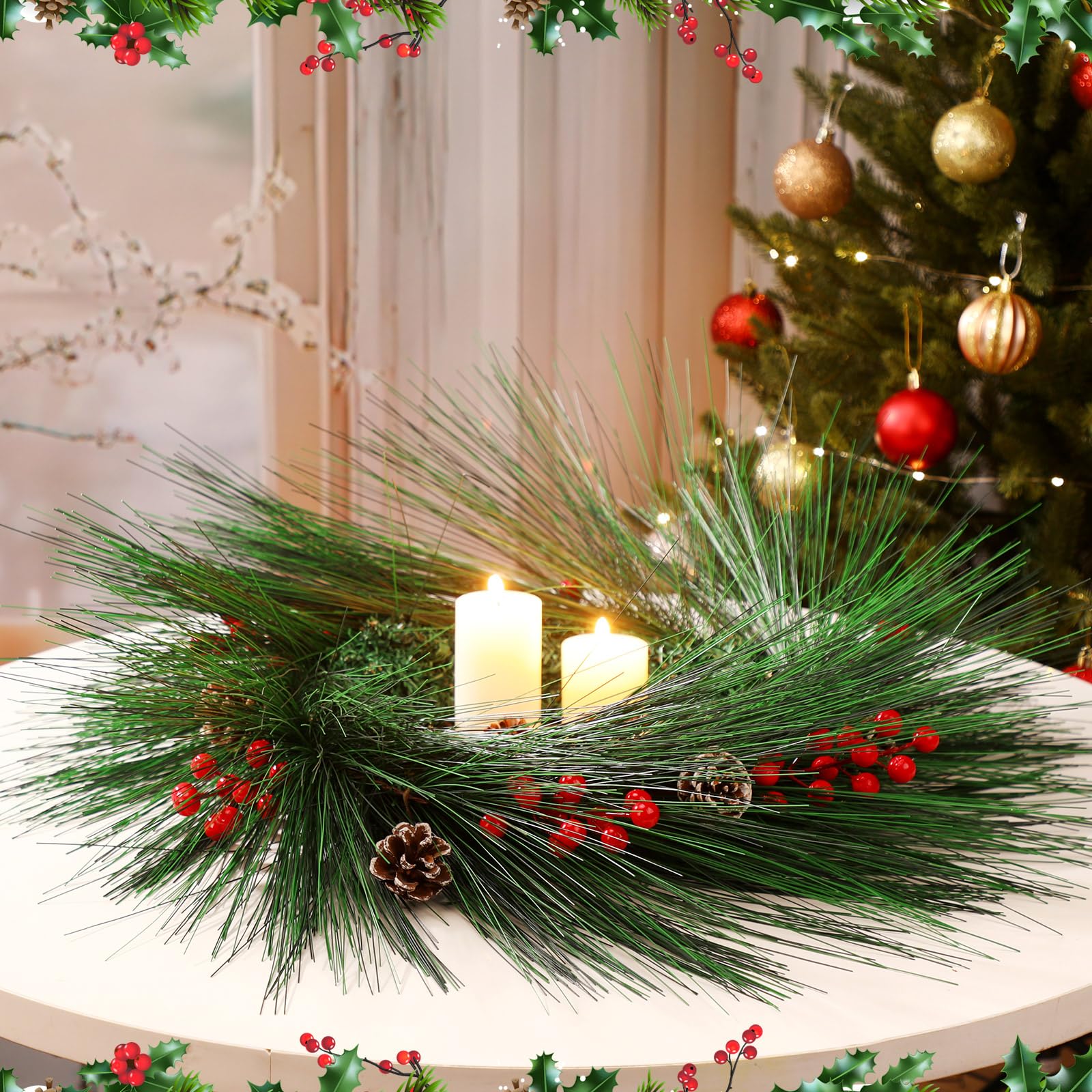 Norme Lot de 12 grandes aiguilles de pin artificielles vertes de 45 cm pour décoration de Noël, guirlande de Noël, couronne, arrangements floraux, décoration de vacances