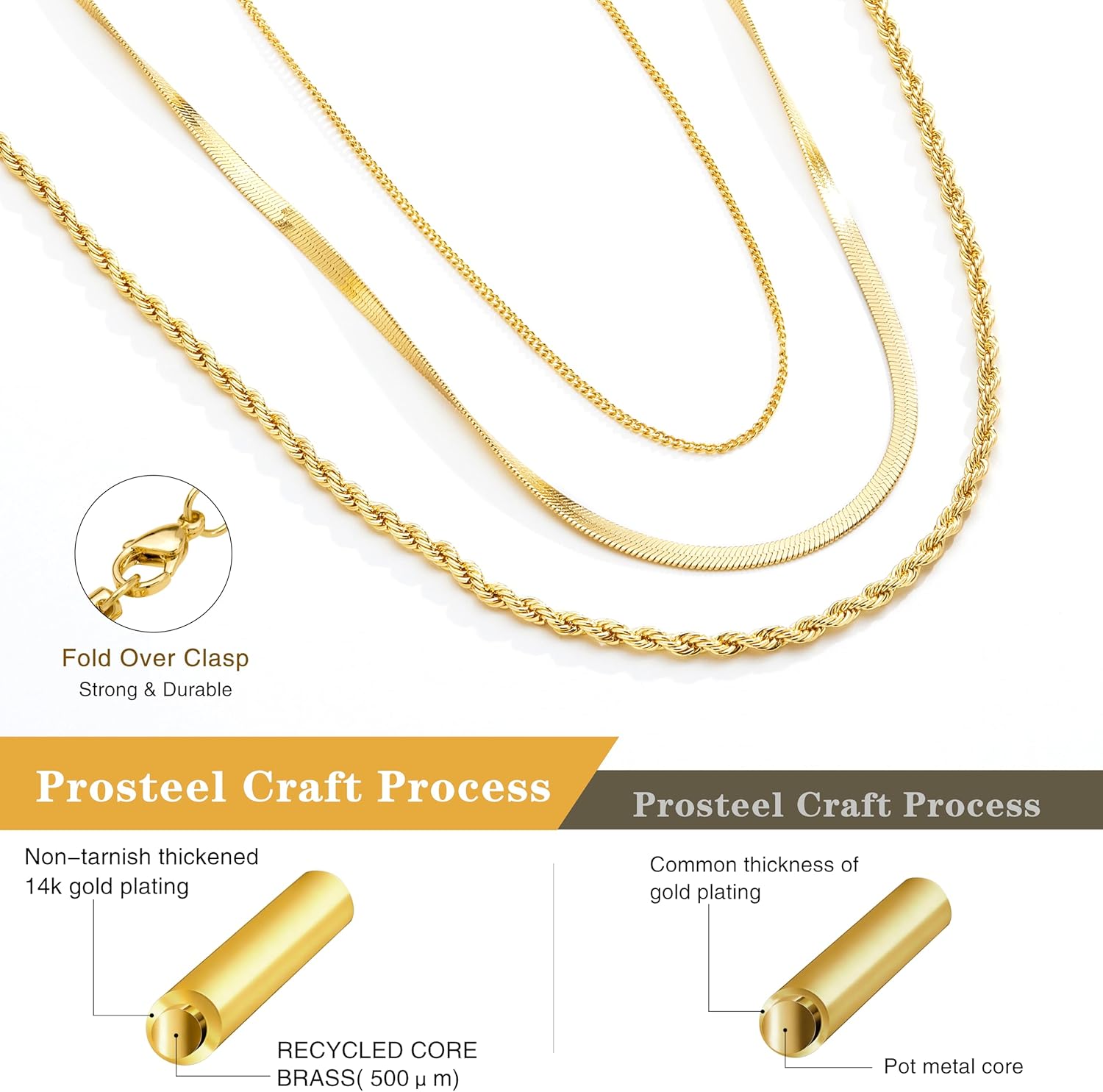 Gold Layered Necklace Set for Women,3 Piece Dainty Stackable Necklaces,14k Gold Plated Herringbone Rope Cuban Chains,Adjustable Trendy Hypoallergenic Choker Necklace for Women Jewelry Gifts - Image 7