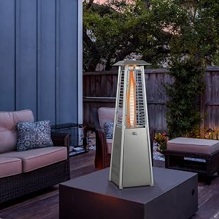 Tangkula Portable Patio Heater, 9500 BTU Outdoor Tabletop Heater with 430 Stainless Steel Burner, Tip-Over & Flameout Protection, 34" Pyramid Mini Outdoor Heaters for Patio, Porch, Deck (Silver)