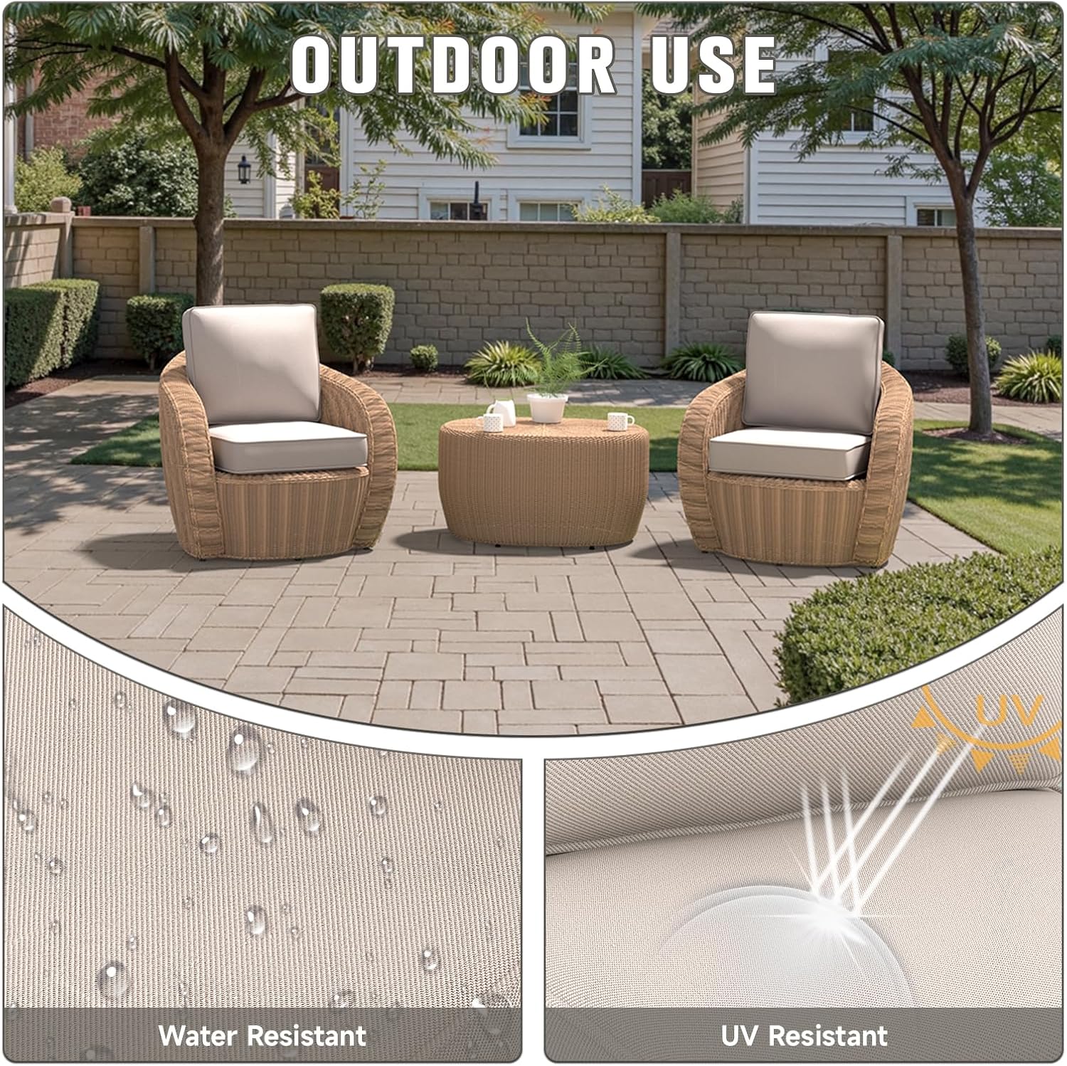 Outdoor Chair Cushions 23" x 24" x 4", Patio Deep Seat Replacement Cushions Set with Zippered Removable Cover, Weather-Resistant Olefin Fabric for Garden Chair Sofa Couch, Set of 4, Beige