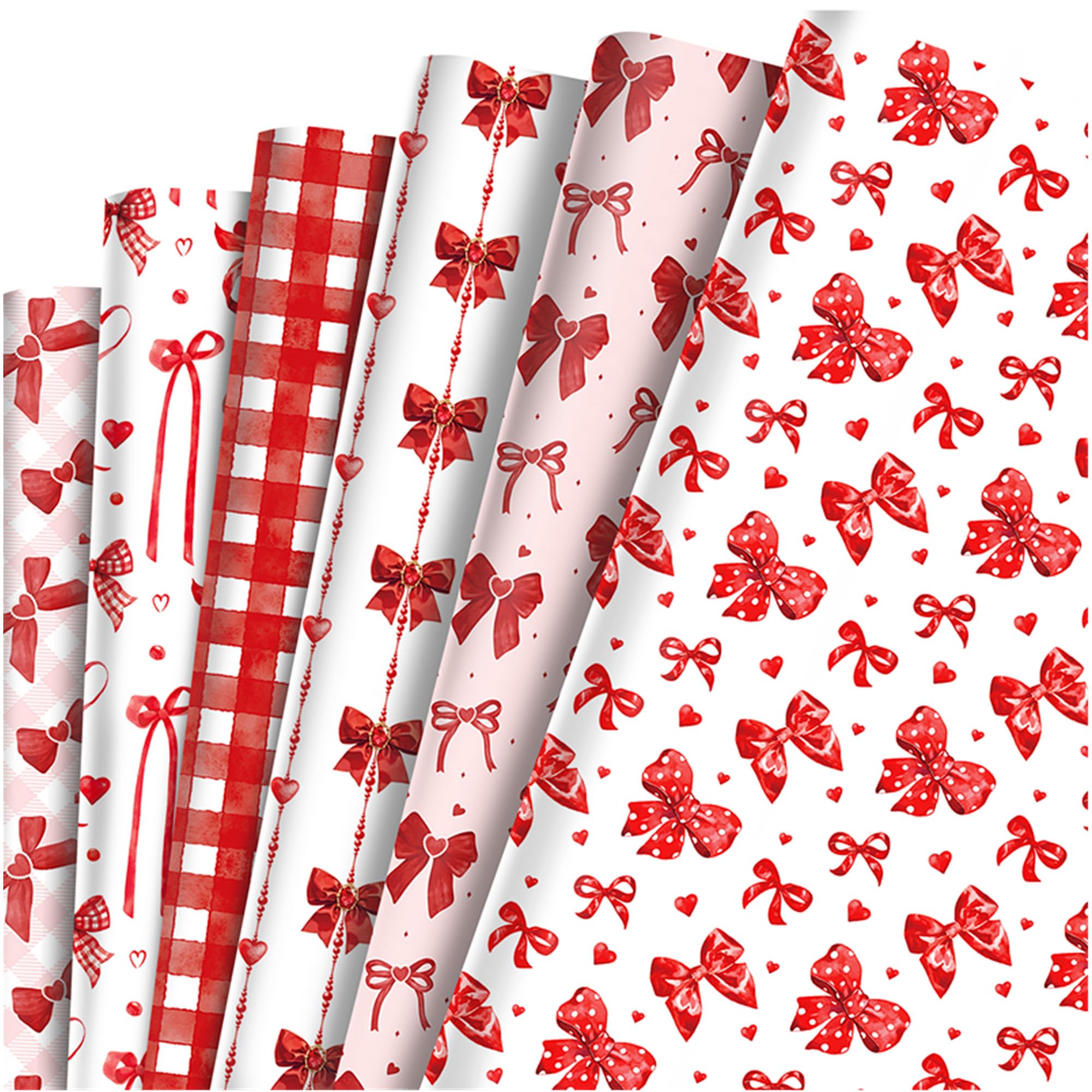 12 Sheets of Red Bow-Patterned Gift Wrapping Paper, Eco-Friendly and Recyclable, Personalized Birthday Wrapping Paper, Suitable for Birthdays, Weddings, Ladies, Mothers(70x50 Cm)