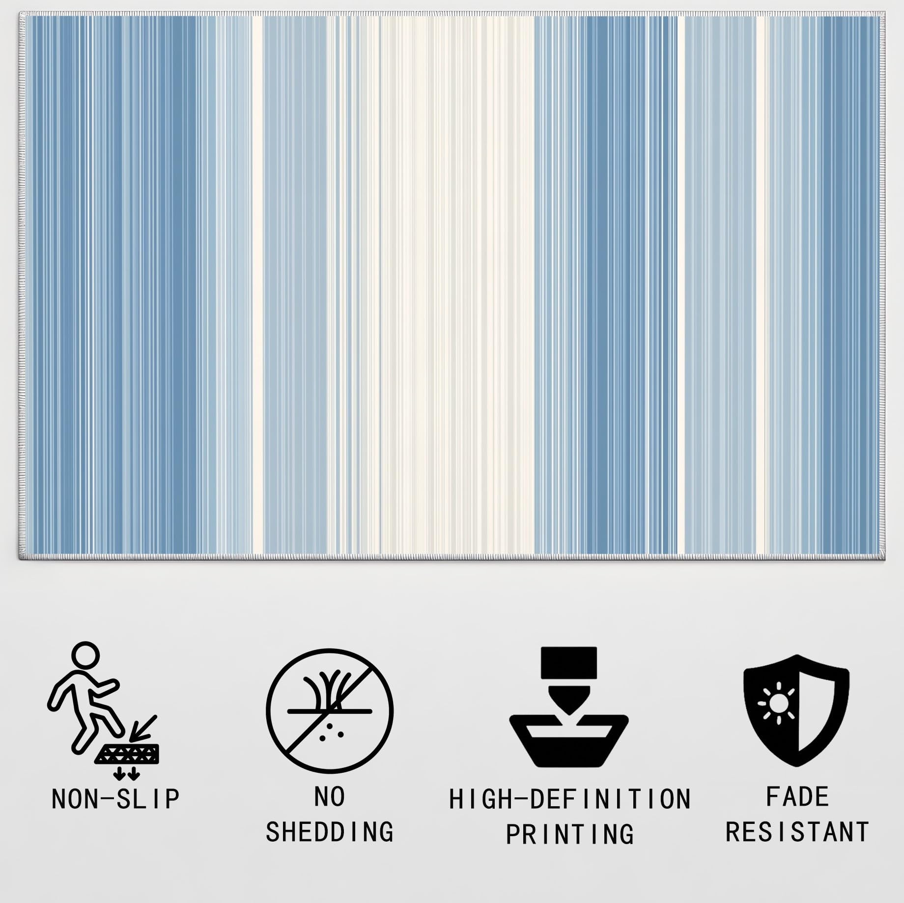 Générique 60 x 90 cm Tapis Minimaliste Dégradé Imprimé Moderne Frais Tapiss Rayures Verticales Bleu Clair Blanc & Tapis antidérapant Magique intégré pour Couloir Entrée