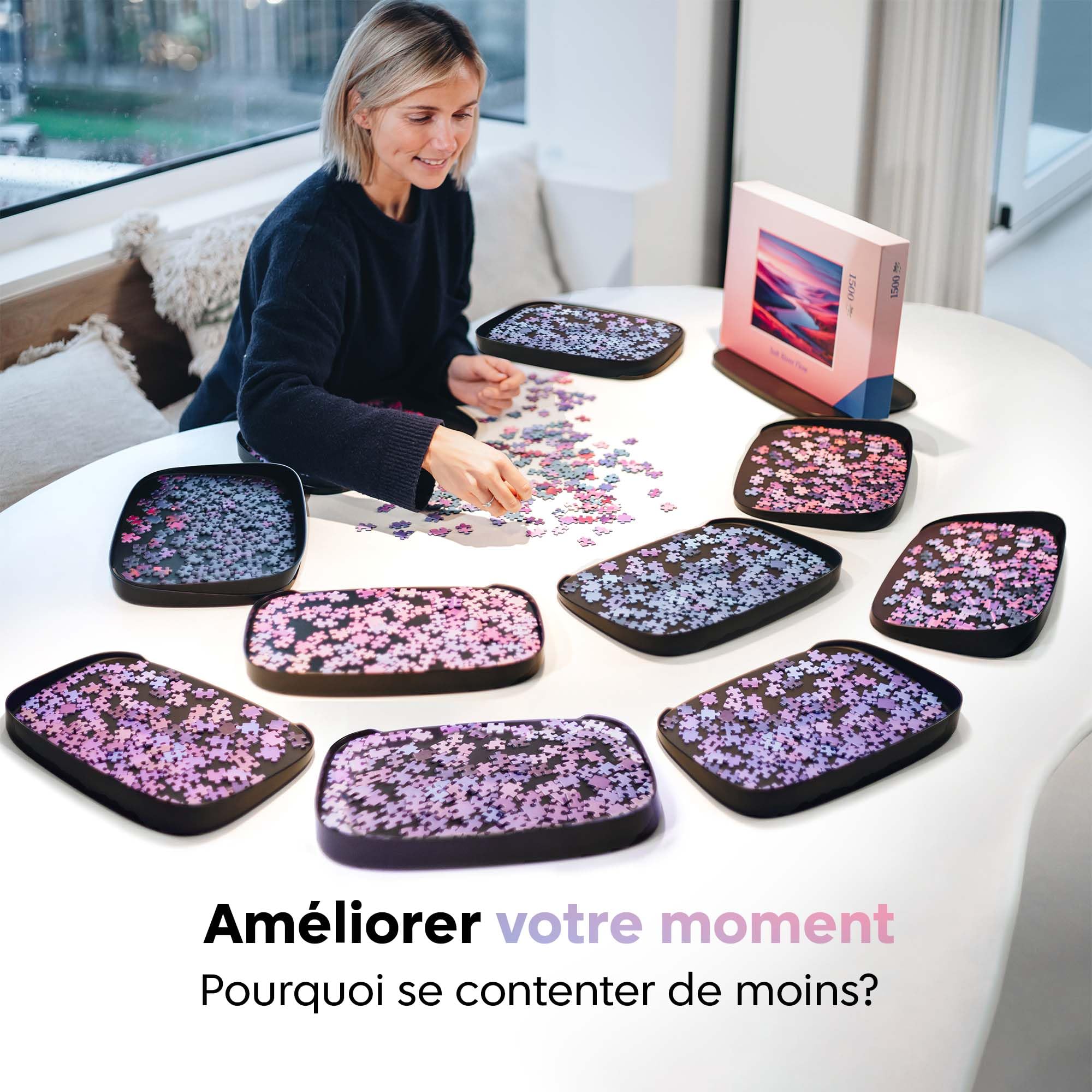 Puzzlup Trieur de Puzzle 1500 Pièces avec Présentoir de Boîte - Boite Tri 6 Bacs Empilables