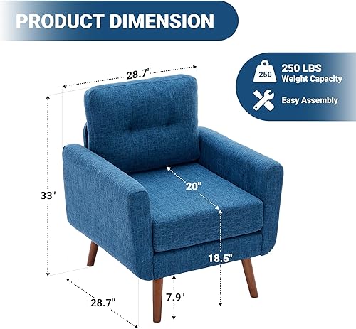 Miniatura 2 de Tbfit Sofá individual de tela de lino, silla de acento, sillón moderno de mediados de siglo para sala de estar, dormitorio, tapizado con botones,