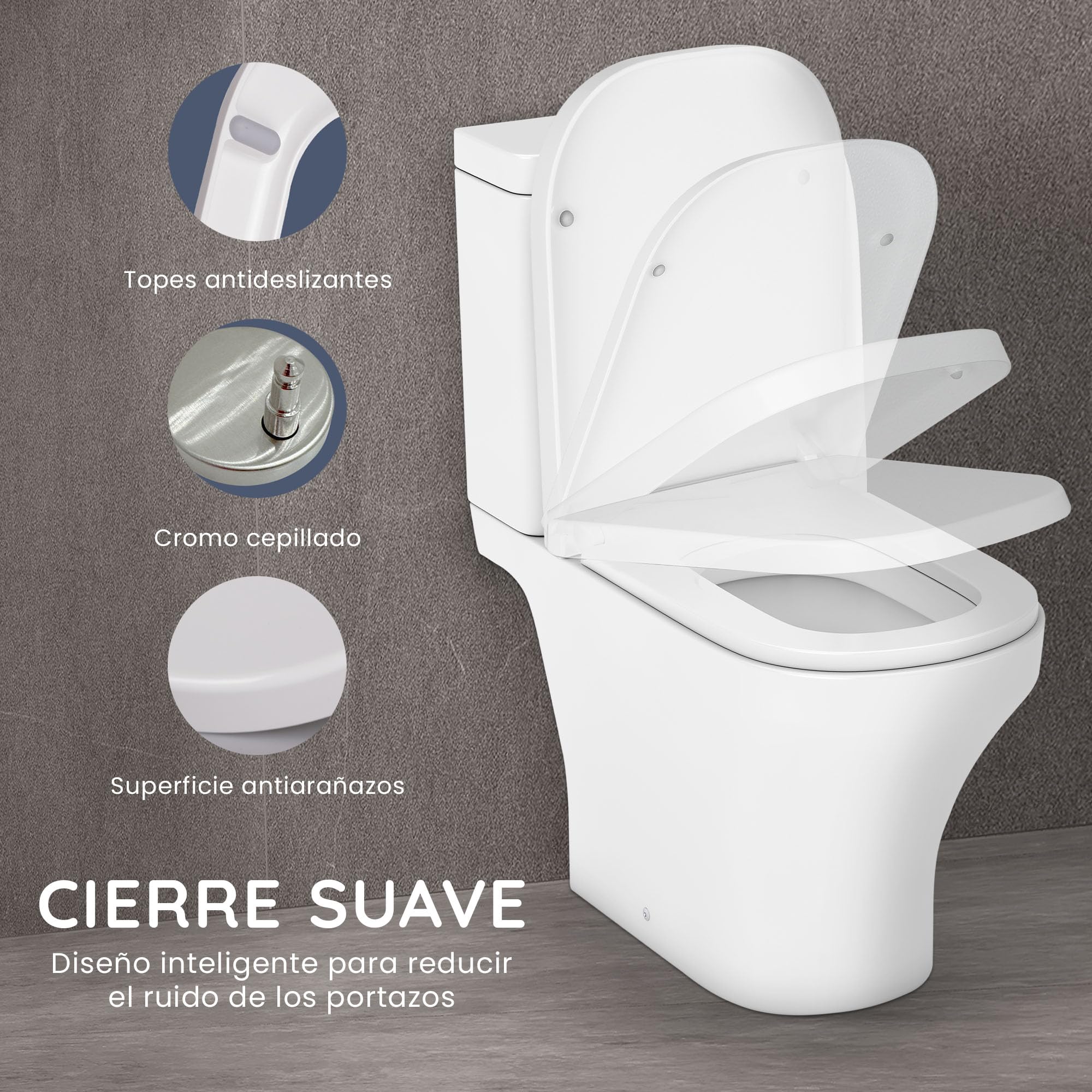 CUQOO Asiento de inodoro cuadrado de cierre suave, asiento de inodoro resistente con liberación rápida, fácil instalación con dos opciones de fijación superior y bisagras ajustables