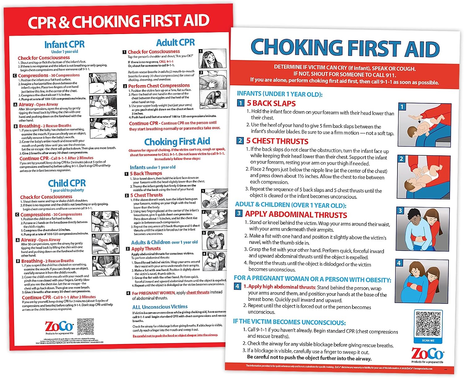 ZOCO – Choking First Aid & CPR Posters (2-Pack) – Heimlich Maneuver Signs for Restaurant School Nurse Office Workplace – Laminated 12x18 – Safety & Emergency Preparedness