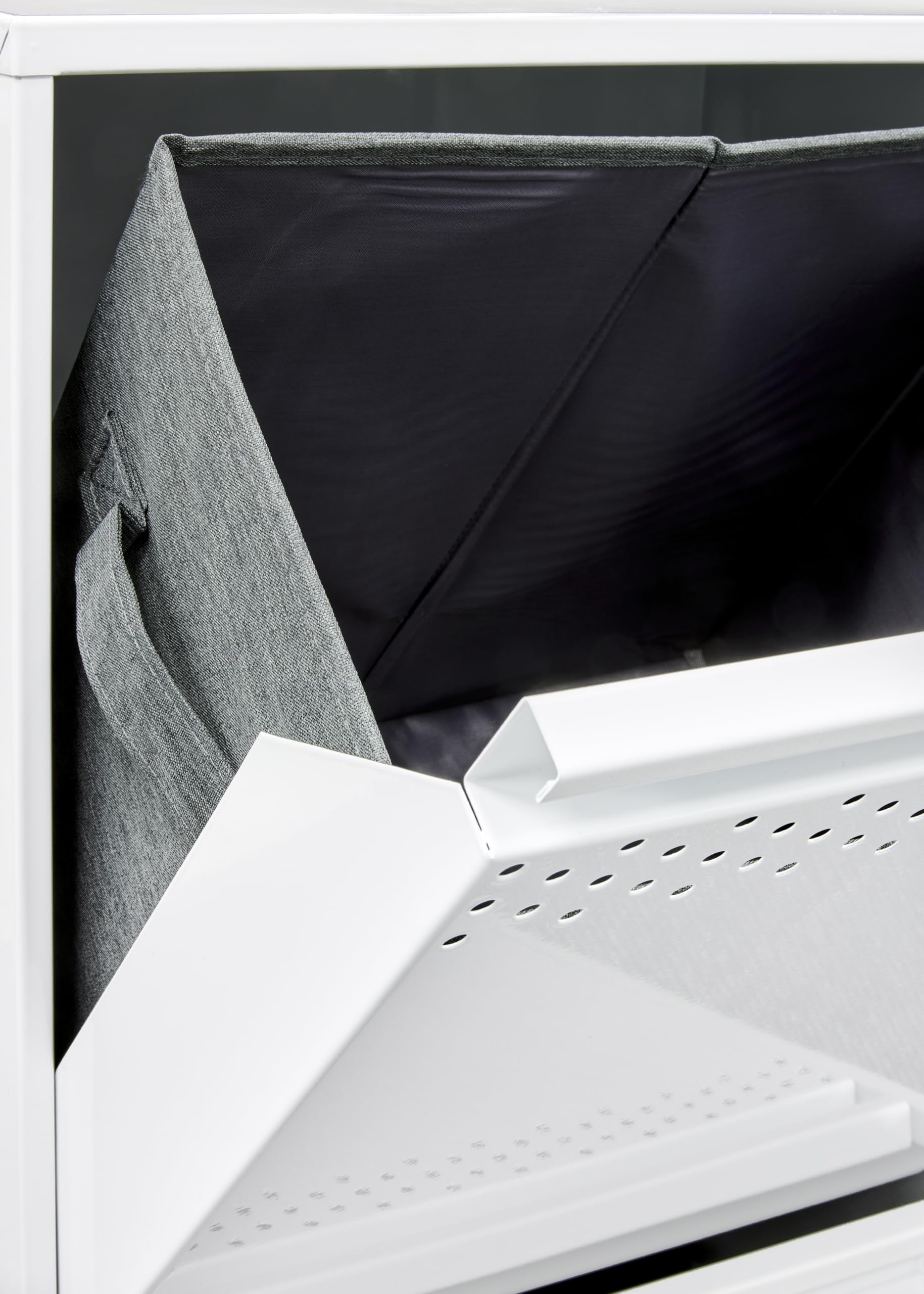 ARREGUI CR401-RP Cesto Ropa Sucia Doble | Mueble para la Colada de 2 Compartimentos con Cestos de Tela para Clasificar la Ropa Sucia | Acero | 90,2 x 40,2 x 24,4 cm | blanco