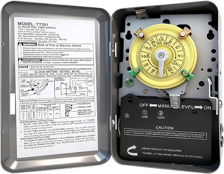 T101 Mechanical Timer Switch, T101 Pool Timer, 120V 2HP SPST 40A Time Switch, 24 Hour 12 ON/Off for Pool Pump, Heavy-Duty Mechanical Time Switches, for Lights Pumps HVAC Systems,