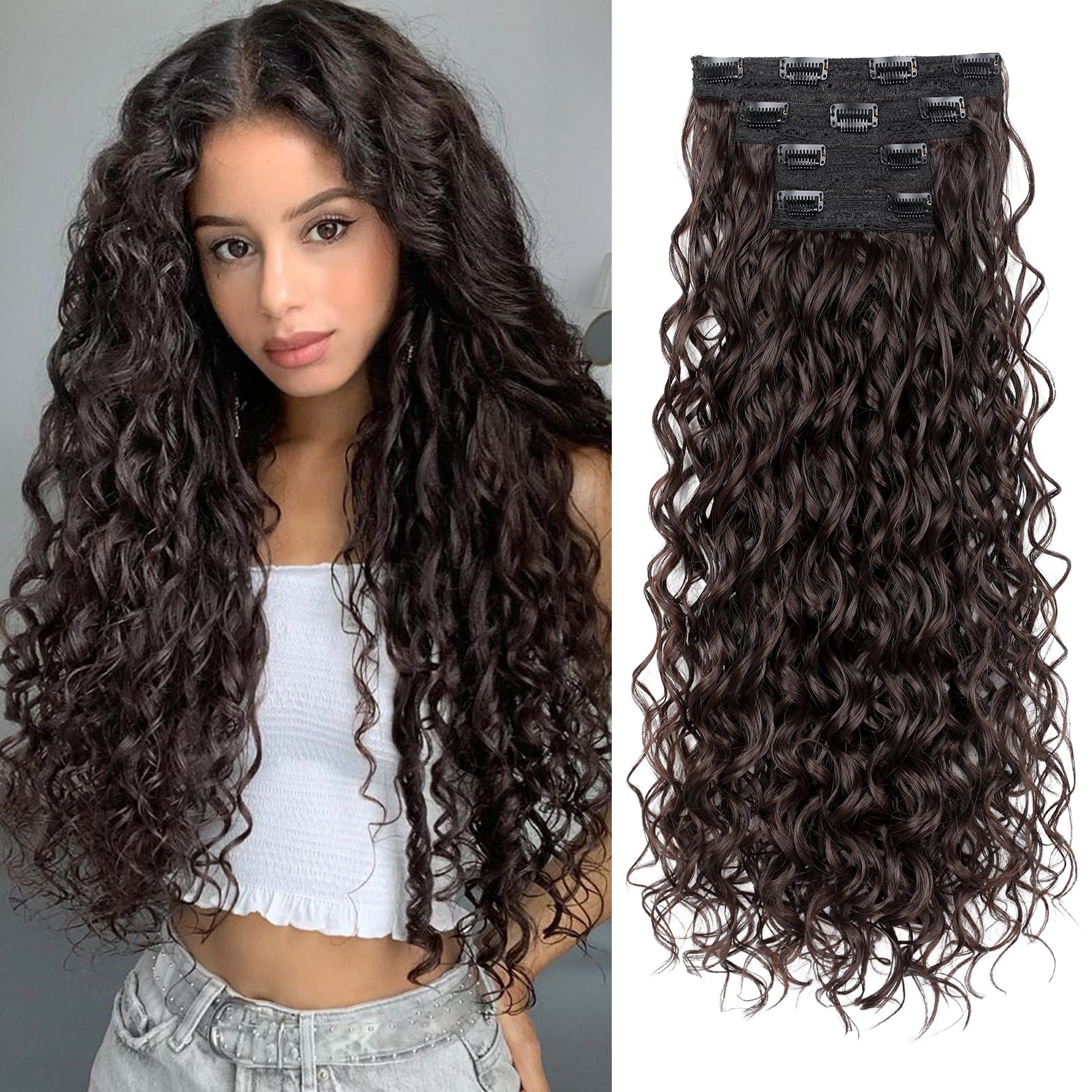 Amazon.com : REECHO Curly Clip in Hair Extensions, 4PCS 24  display picture 2