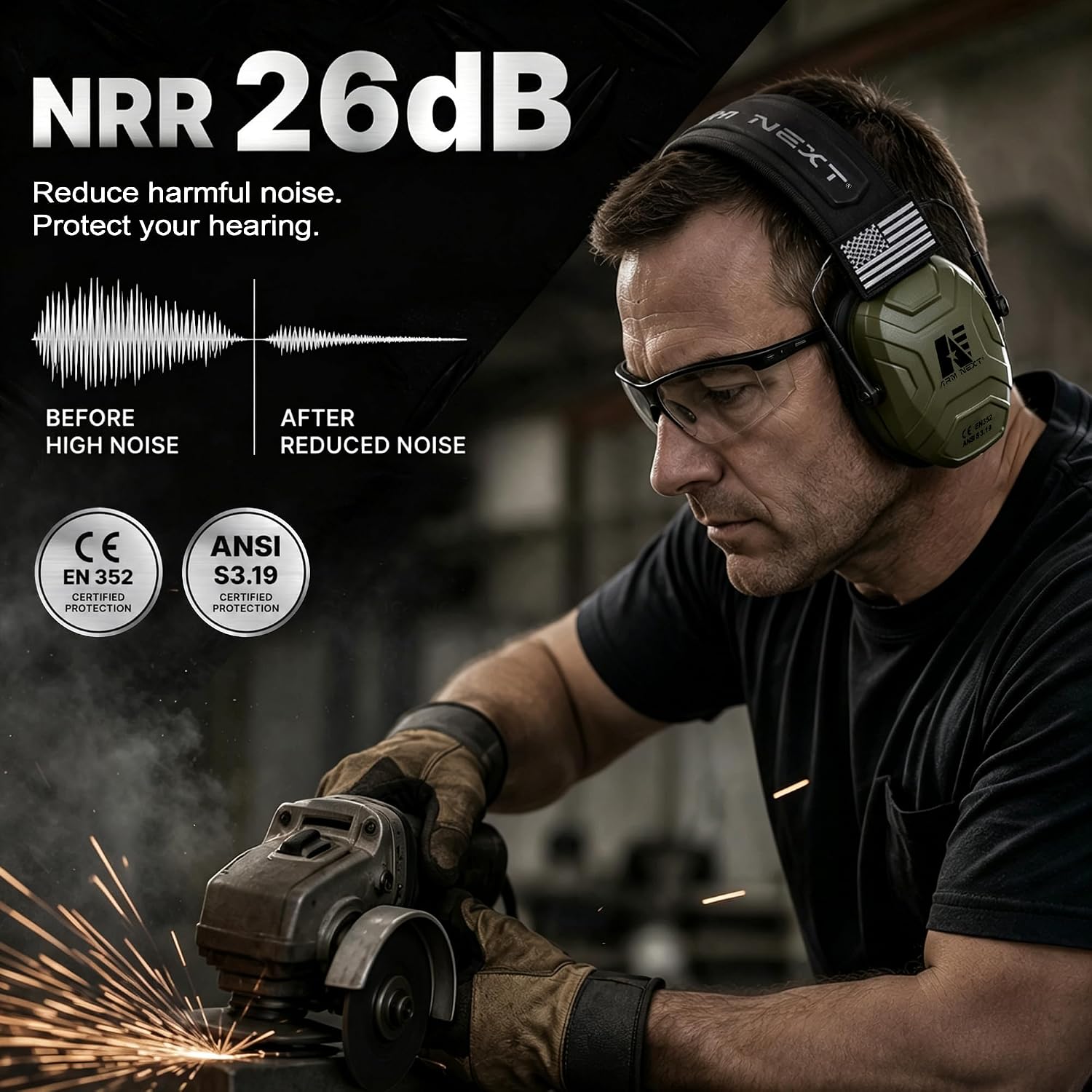 Noise Reduction Ear Muffs,Foldable Shooting Ear Protection | NRR 26dB Lightweight Passive Earmuffs for Hunting, Gun Range - Adjustable Hearing Protection with Comfortable Rubber Coating