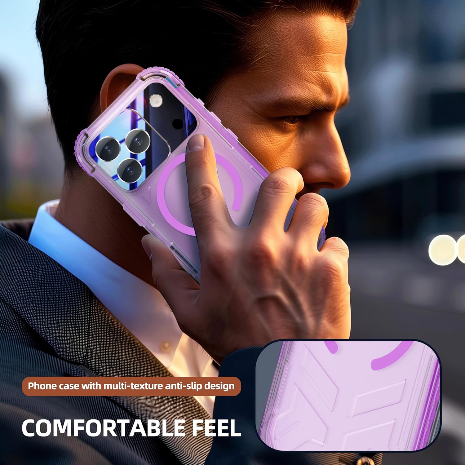 for iPhone 17 Pro 6.3" Waterproof Frosted Matte Magnetic Phone Case - IP68 Dustproof Shockproof Heavy Duty Full Body Protection with Built-in Screen Protector, Purple Side