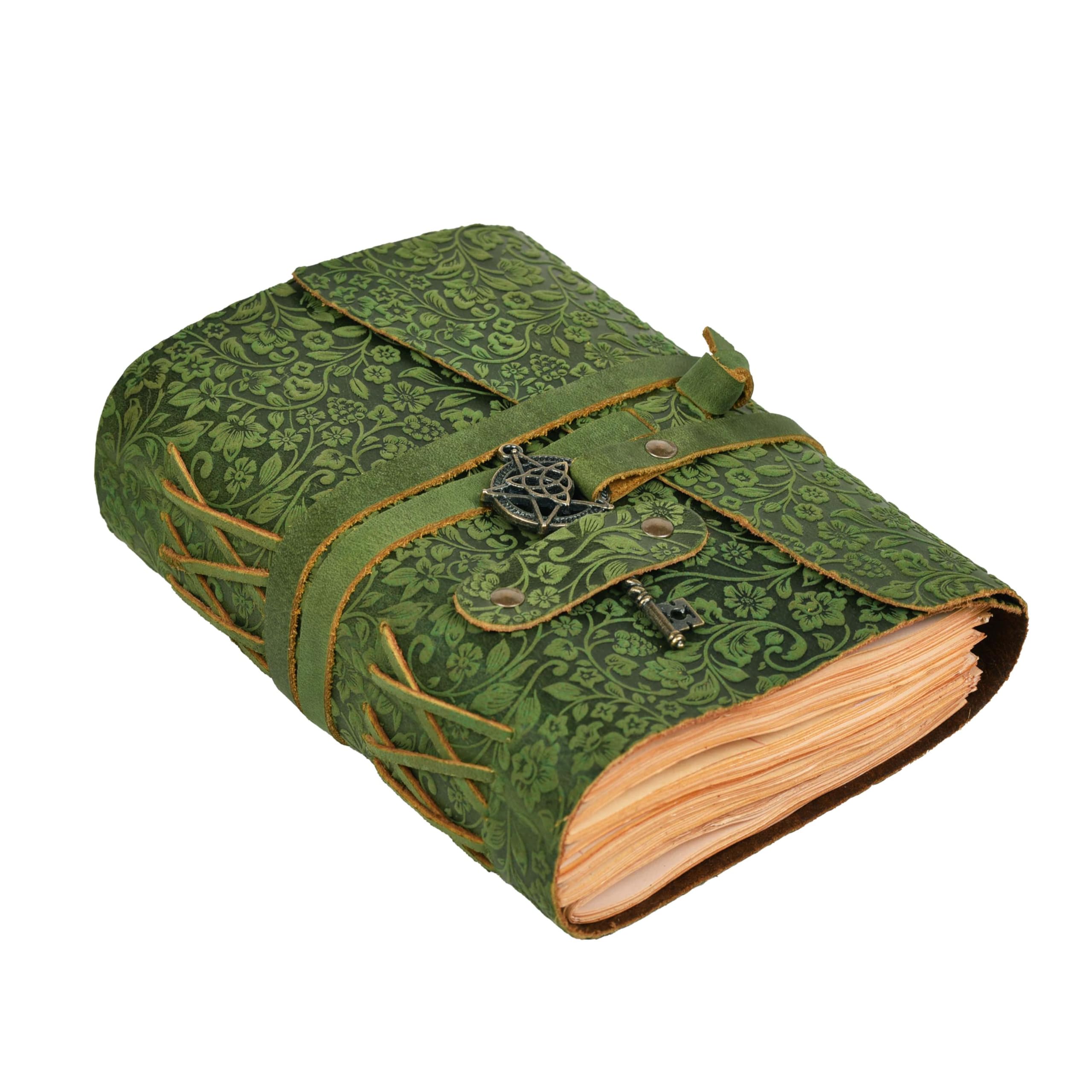 LEATHER VILLAGE Handmade Leather Bound Journal for Women- Green | 12"X8" | 260 Pages Blank of Vintage Paper Writing, Sketchbook, Notebook