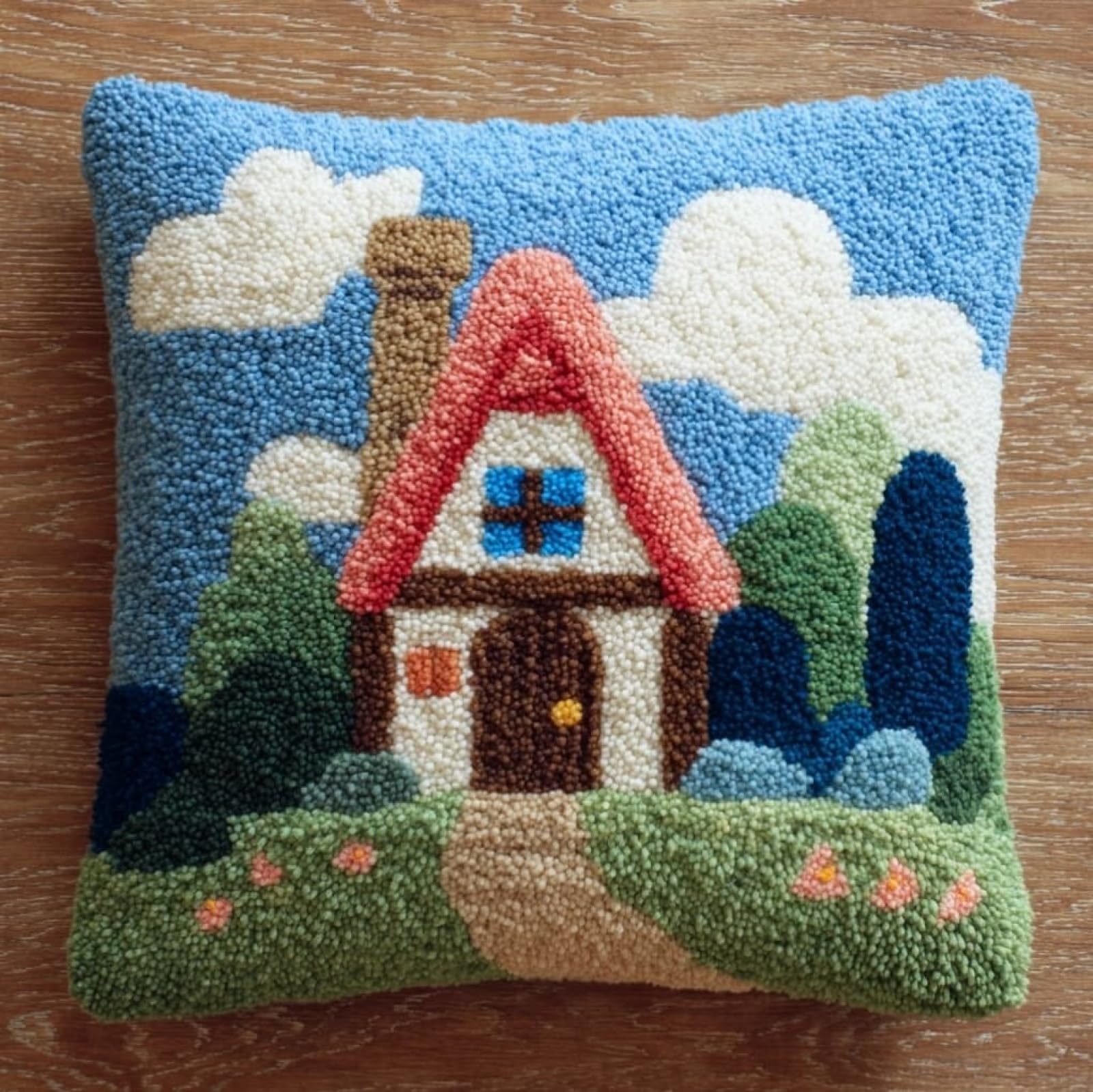 WallustrioaW Latch Hook Cushion Kit 43x43cm,Cartoon House