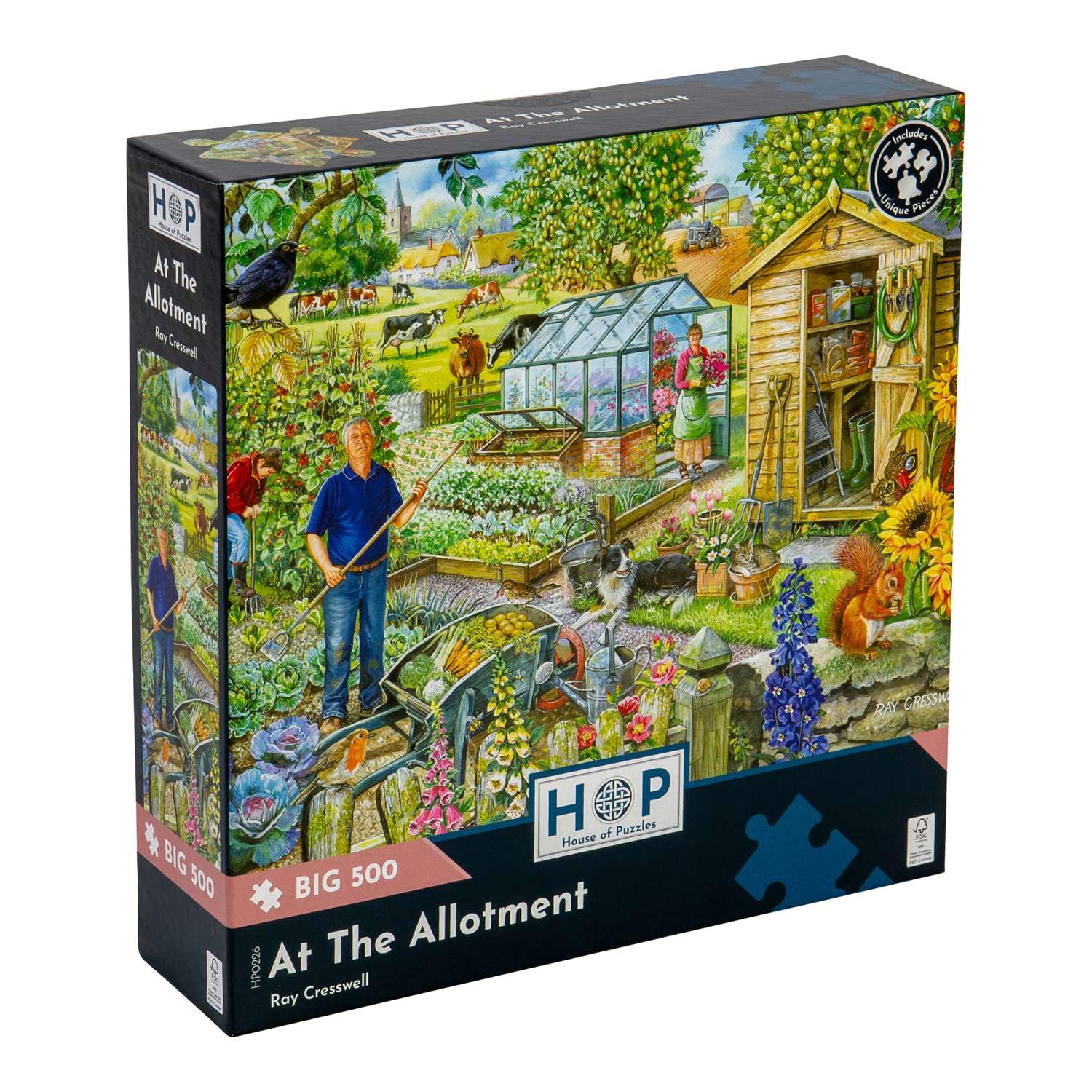 The House of Puzzles - At The Allotment Jigsaw - Big 500 Piece Jigsaws For Adults, Extra Large Pieces, Artist Illustrated, Scenic Landscape, Deluxe Puzzle Gifts — image 1