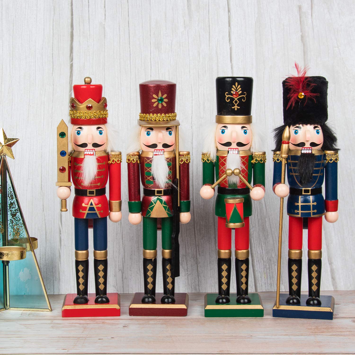 KI Store Schiaccianoci di Natale da 30 cm, per Natale, in legno decorazione per feste, scrivania, piccolo regalo (30cm, rosso blu e verde)