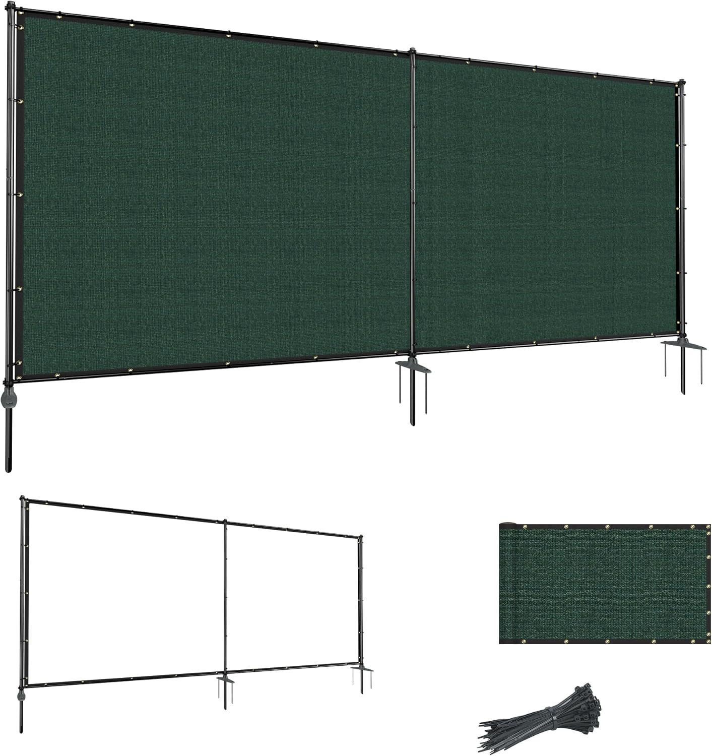 6'Hx12'W Outdoor Freestanding Privacy Screen Fence Panels with Iron Poles, Mesh Shade Net Cover Temporary Fencing for Patio Backyard Garden Deck, Green
