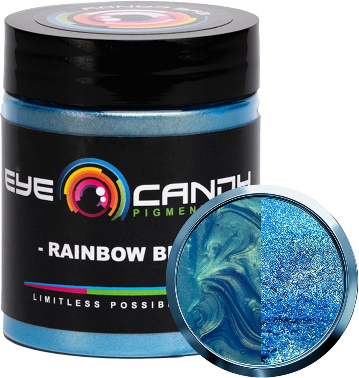 Eye Candy Premium Mica Powder Pigment “Rainbow Blue” (25g) Multipurpose DIY Arts and Crafts Additive | Woodworking, Epoxy, Resin, Bath Bombs, Paint, Soap, Nail Polish (Rainbow Blue, 25G)