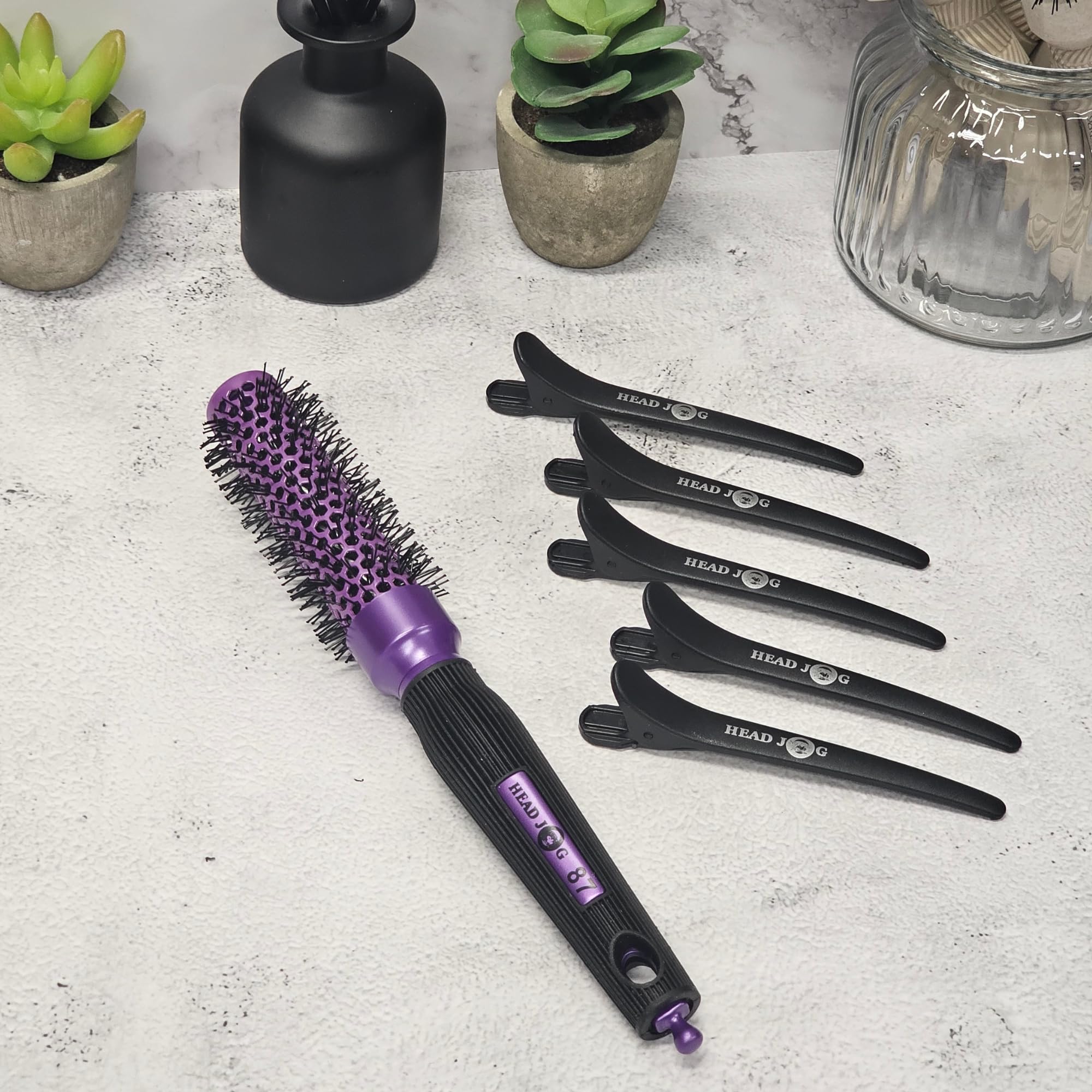 Head Jog 87 Purple Radial Brush. Ceramic Coating Barrel with Nylon Bristle & Rubber Handle. Lightweight & Durable Hair Brush for Hairdressing. Reduce Frizz for Healthy Looking Hair. (25mm) - Image 4
