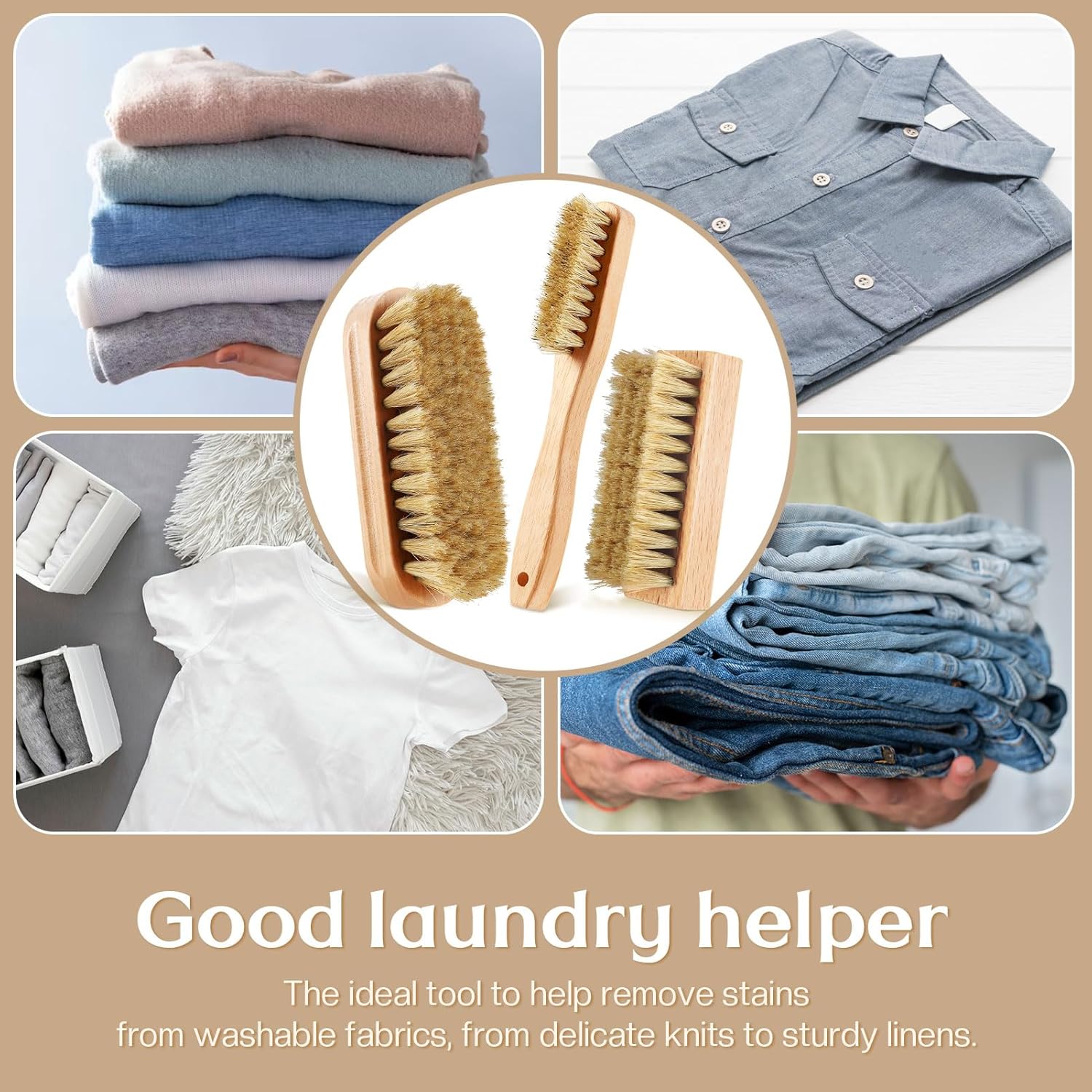 3 Pcs Wood Laundry Stain Brush Stain Remover Brushes with Boar Bristle Small Stain Brush for Clothes for Scrubbing Stains from Furniture Fabric Leather(3 Pcs E) - Image 6