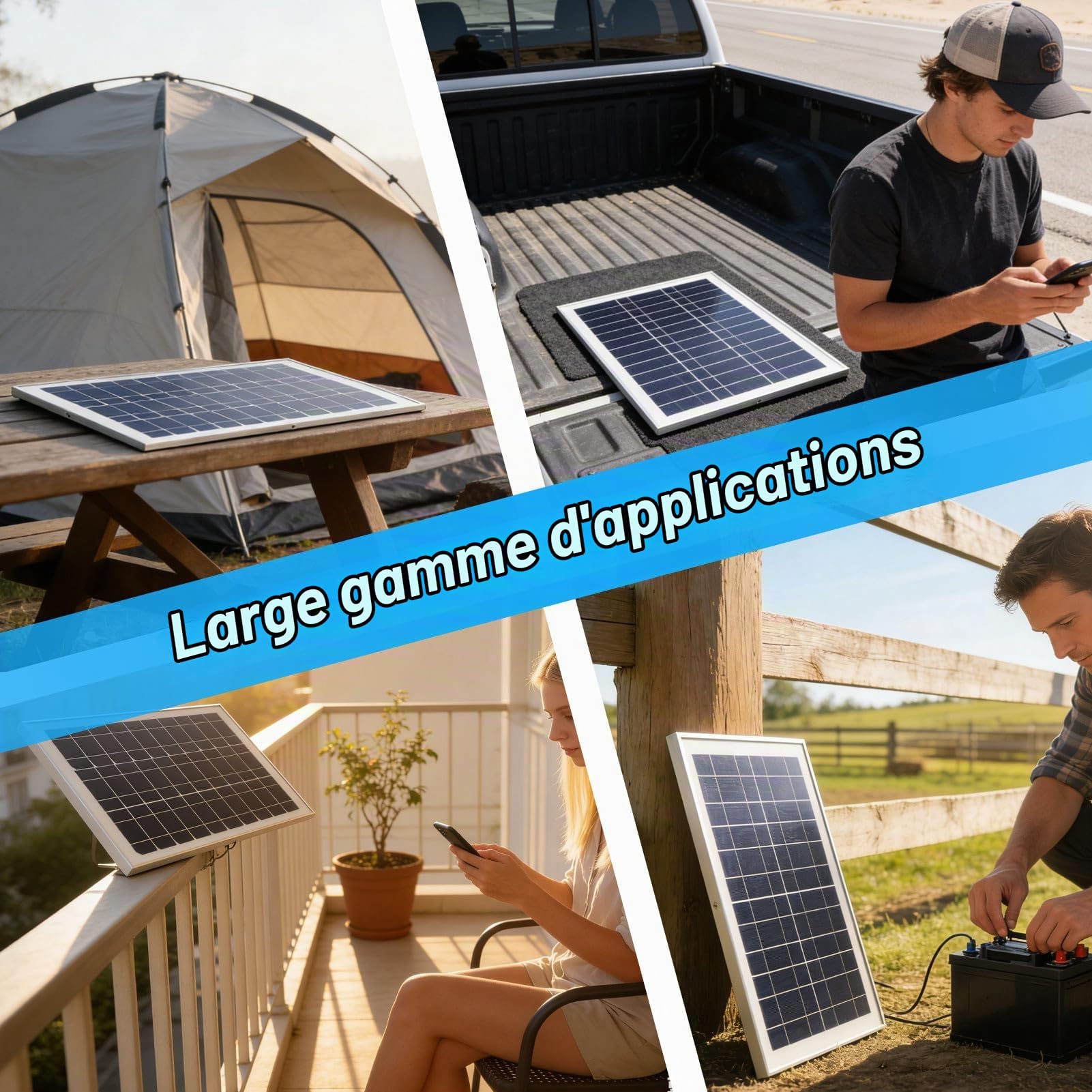 Kit de Panneaux Solaires, Panneau Solaire 100W Module Solaire Monocristallin Mainteneur Panneau Solaire Portable avec Contrôleur étanche 20A 12V 24V pour Camping-Car Intérieur et Extérieur