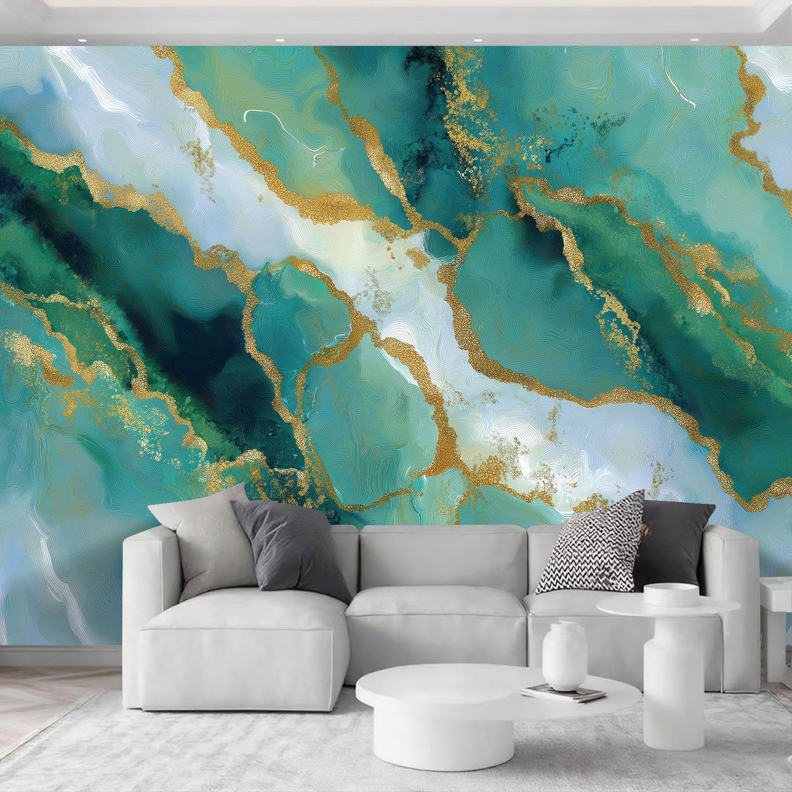 Niestandardowa fototapeta 3D, 350 x 256 cm, abstrakcyjny marmur, złota tekstura, mural, gruba włóknina, ciemnozielona tapeta do salonu, tło telewizyjne