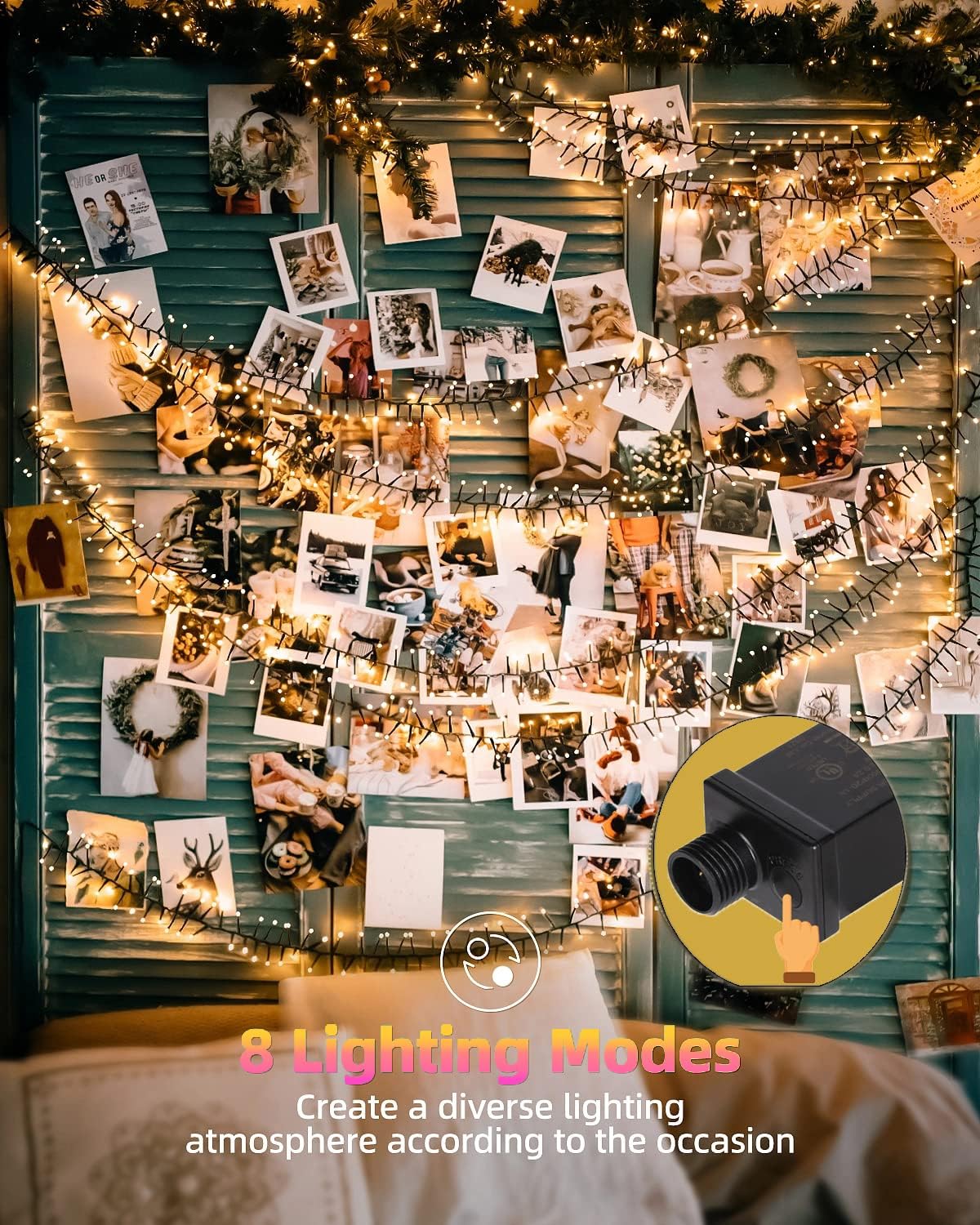 Quntis Cluster Christmas Tree Lights - 760 LEDs 25FT Waterproof Black Wire Firecrackers String Lights - 8 Modes Warm White Twinkle Cluster Christmas Fairy Lights Decor for Holiday Wedding Party