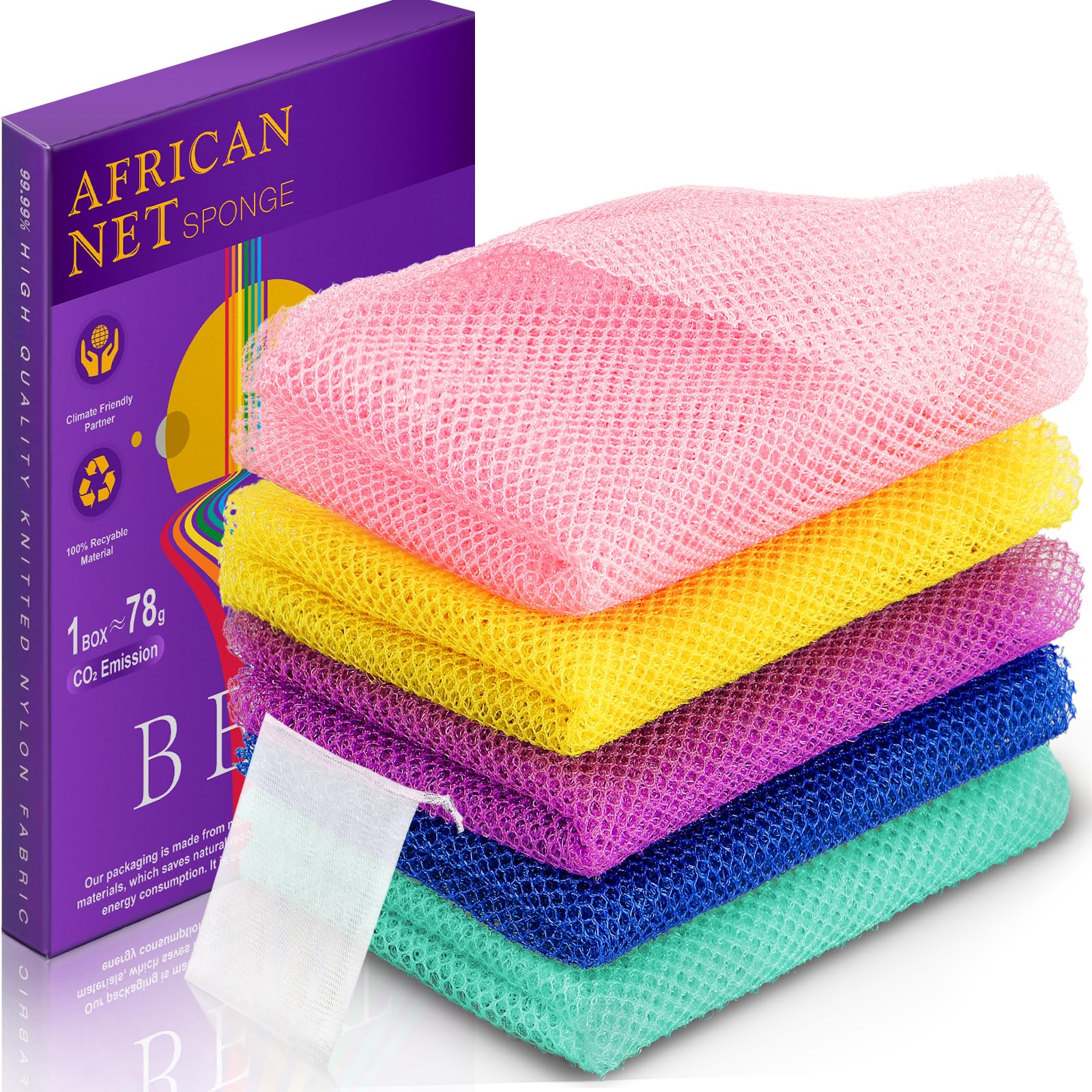 RIUOTA 5 Pieces Exfoliating Washcloth Shower Towel African Net Sponge Japanese Wash Cloth Face Exfoliating Sponge Loofah Exfoliating Body Scrubber for