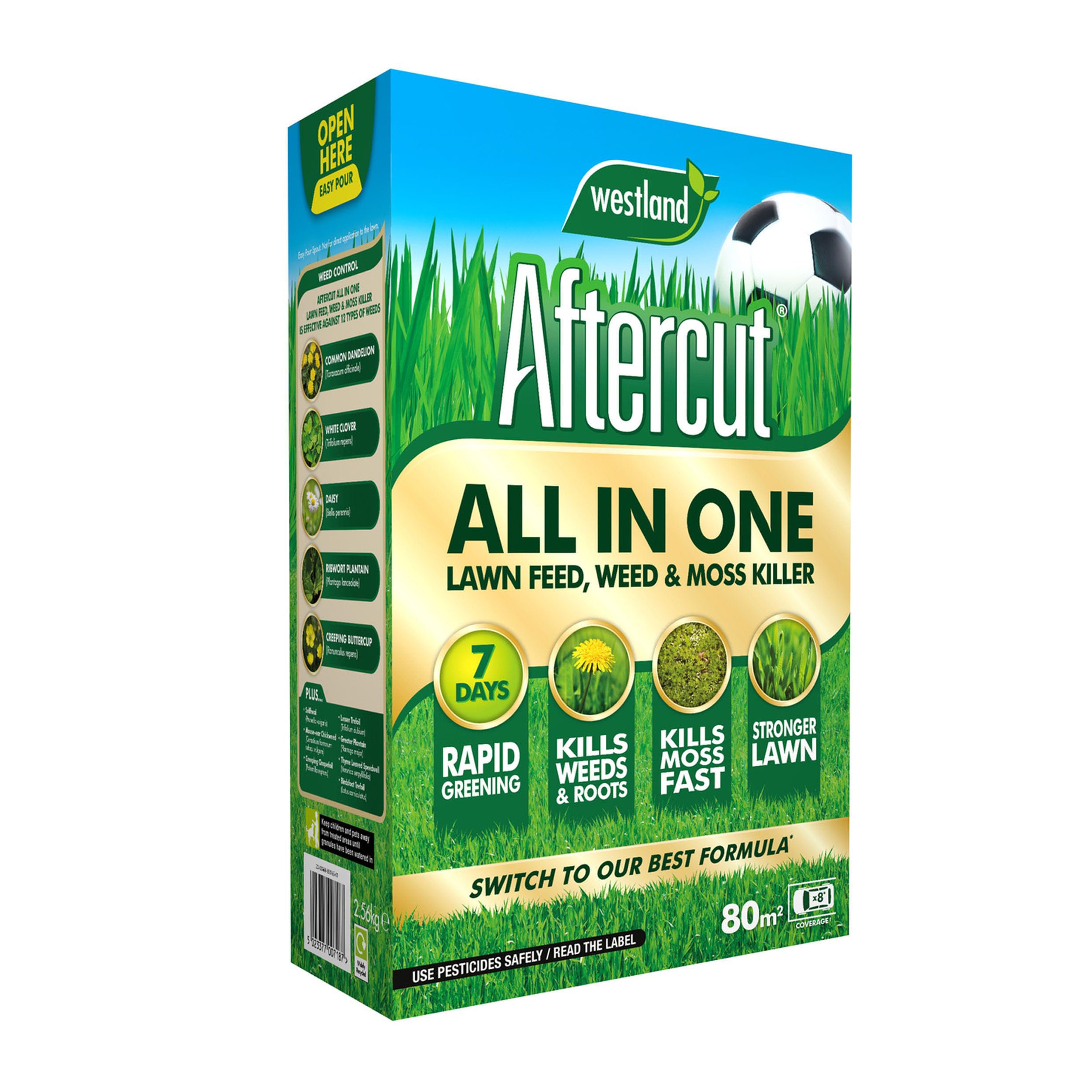 2.56KG, All in One Lawn Feed, Grass Fertiliser, Weed & Moss Control for Healthy Green Lawns, Covers Up to 80m², Fast Acting Multi Purpose Lawn Care Treatment