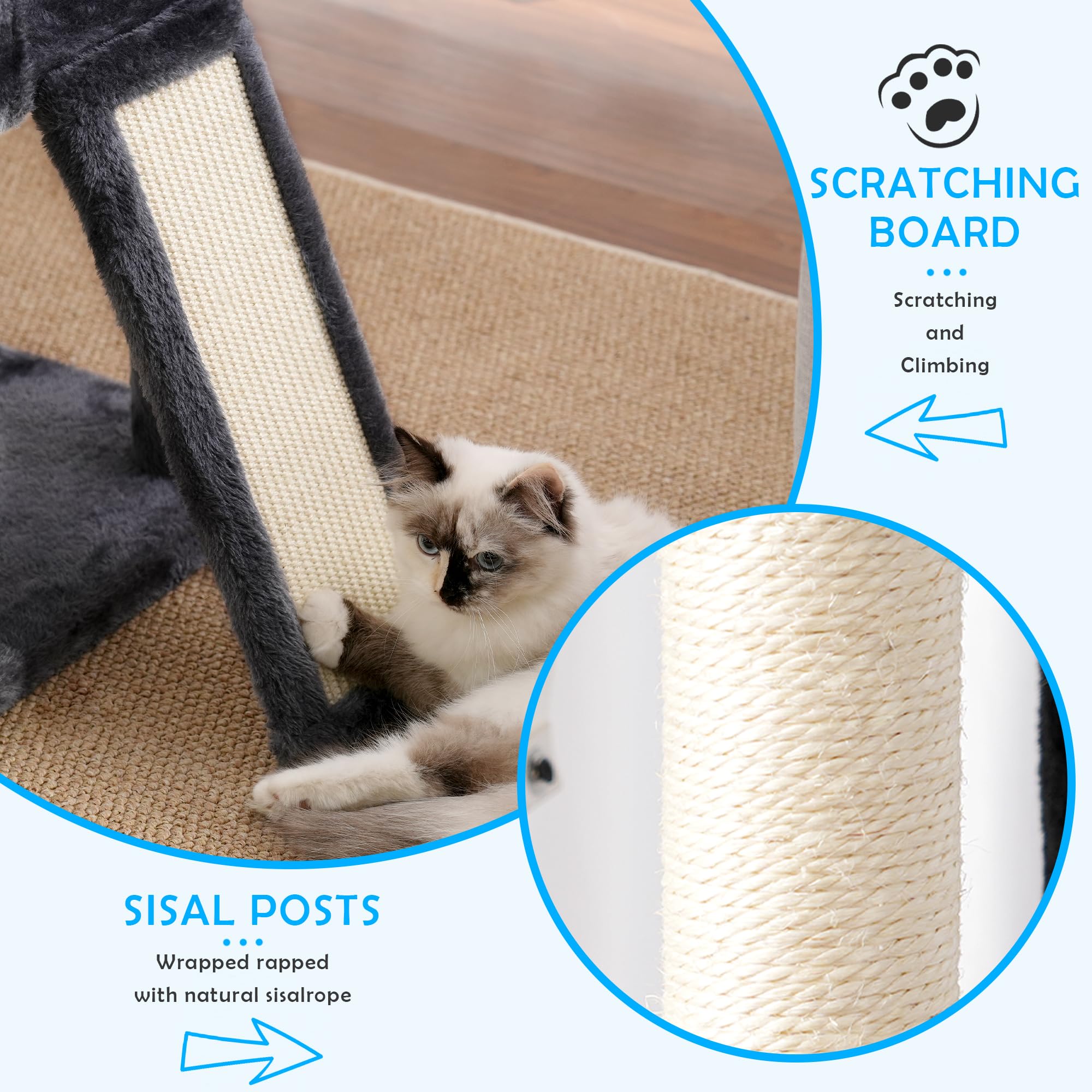Hey-brother Kratzbaum Für Katzen – Mehrstufiger Plüsch-Turm Mit Hängematte, Sitzstange & Kratzfläche (176 Cm)
